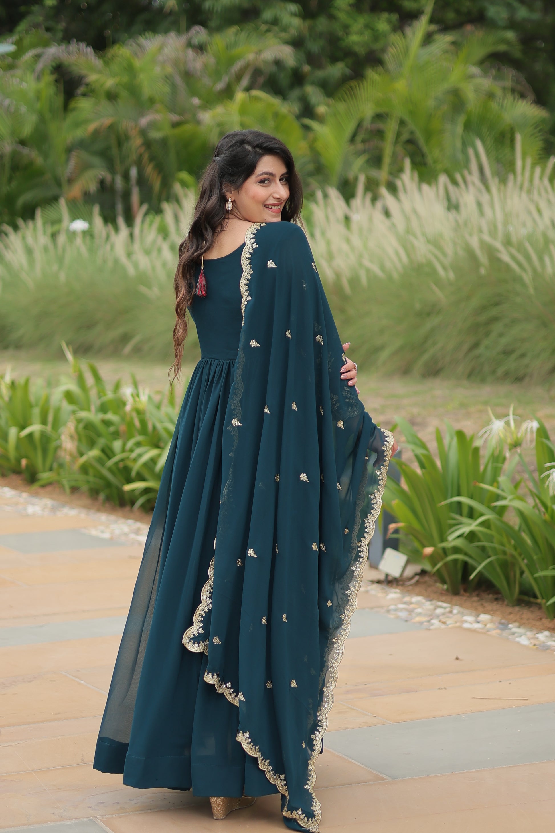 Rama embroidered Jiyanshi designer Anarkali gown