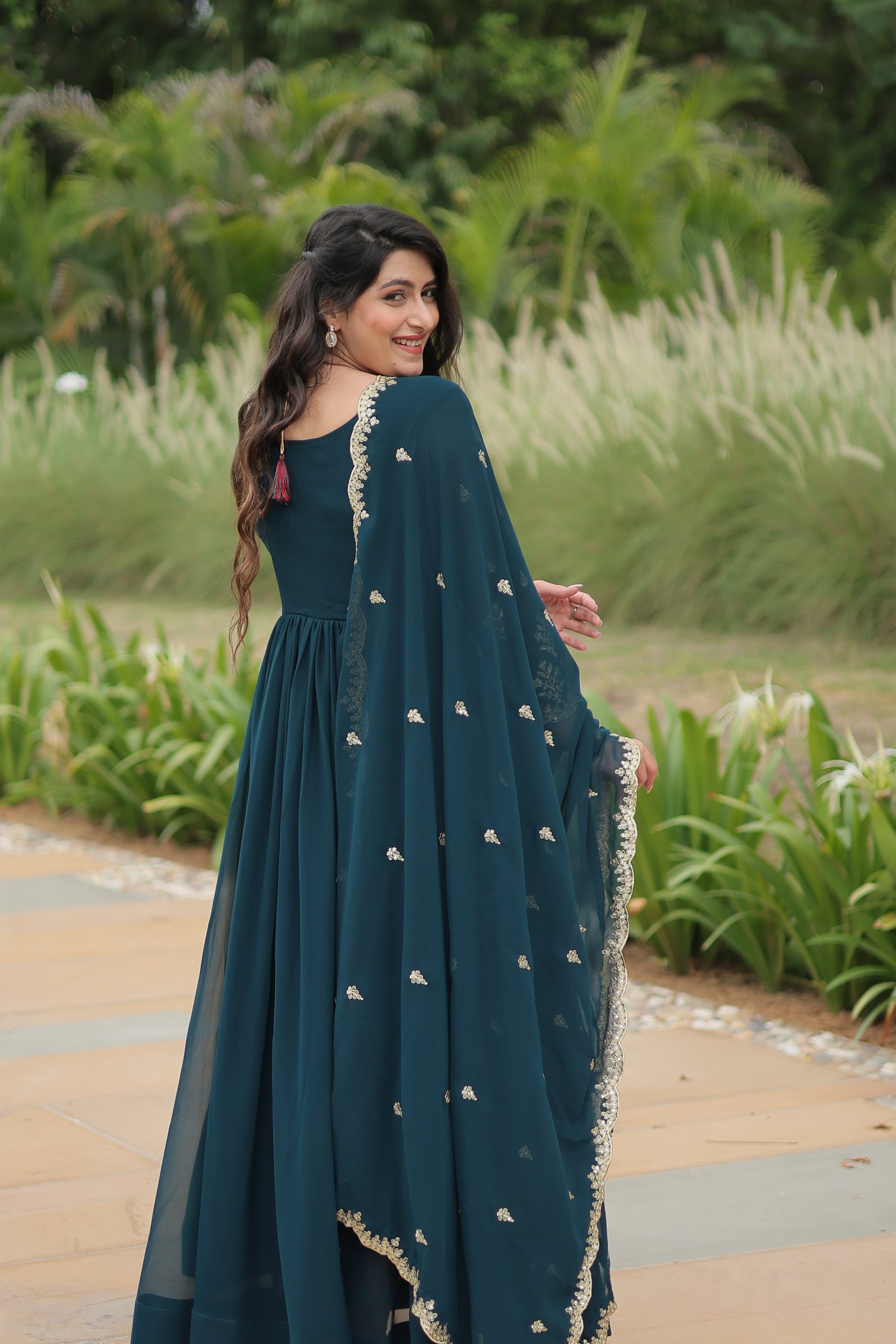 Rama embroidered Jiyanshi designer Anarkali gown