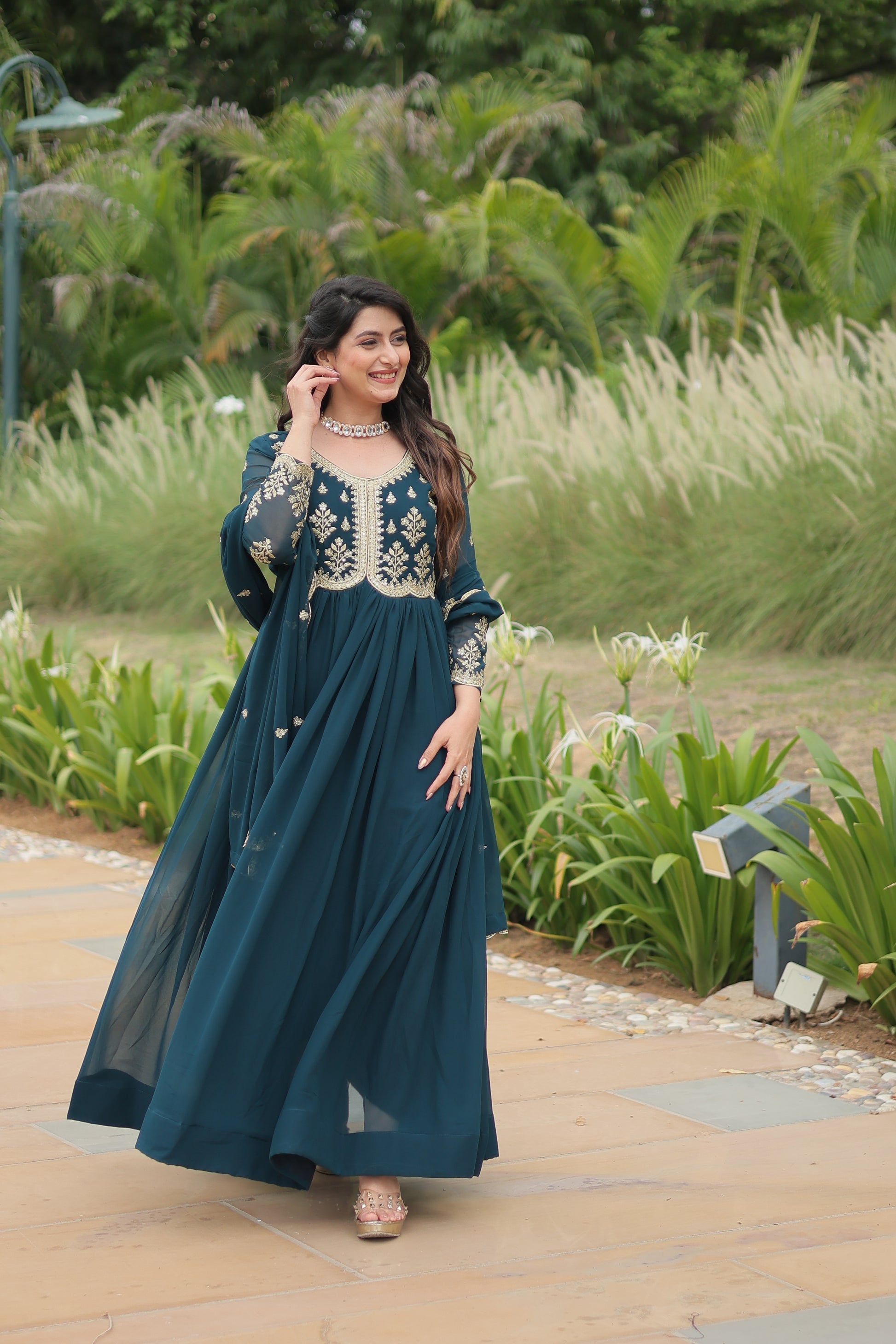 Rama embroidered Jiyanshi designer Anarkali gown