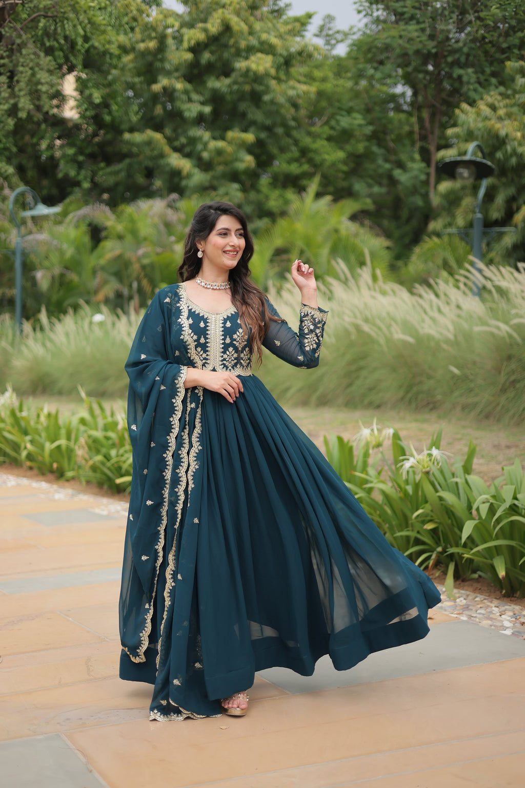 Rama embroidered Jiyanshi designer Anarkali gown