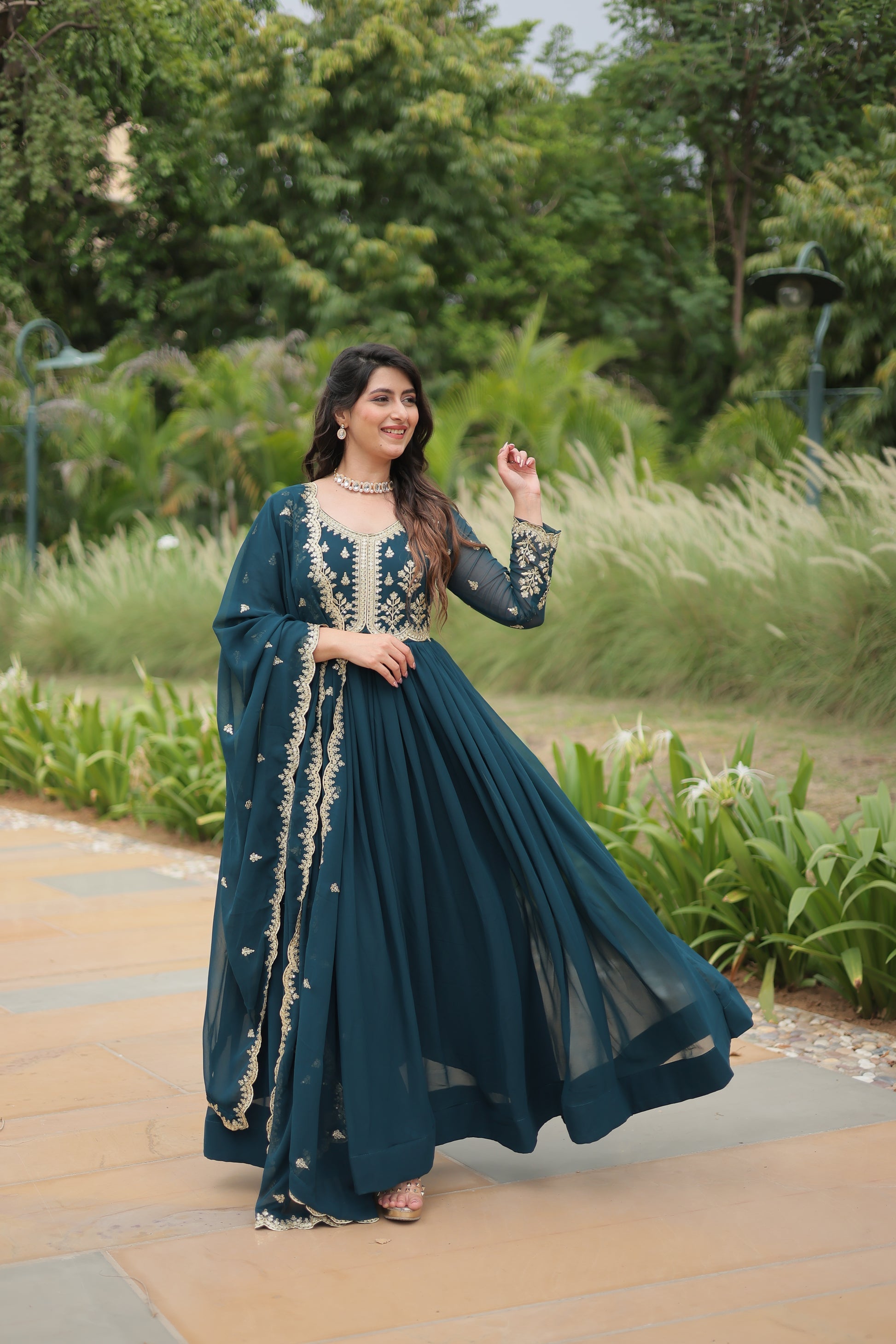 Rama embroidered Jiyanshi designer Anarkali gown