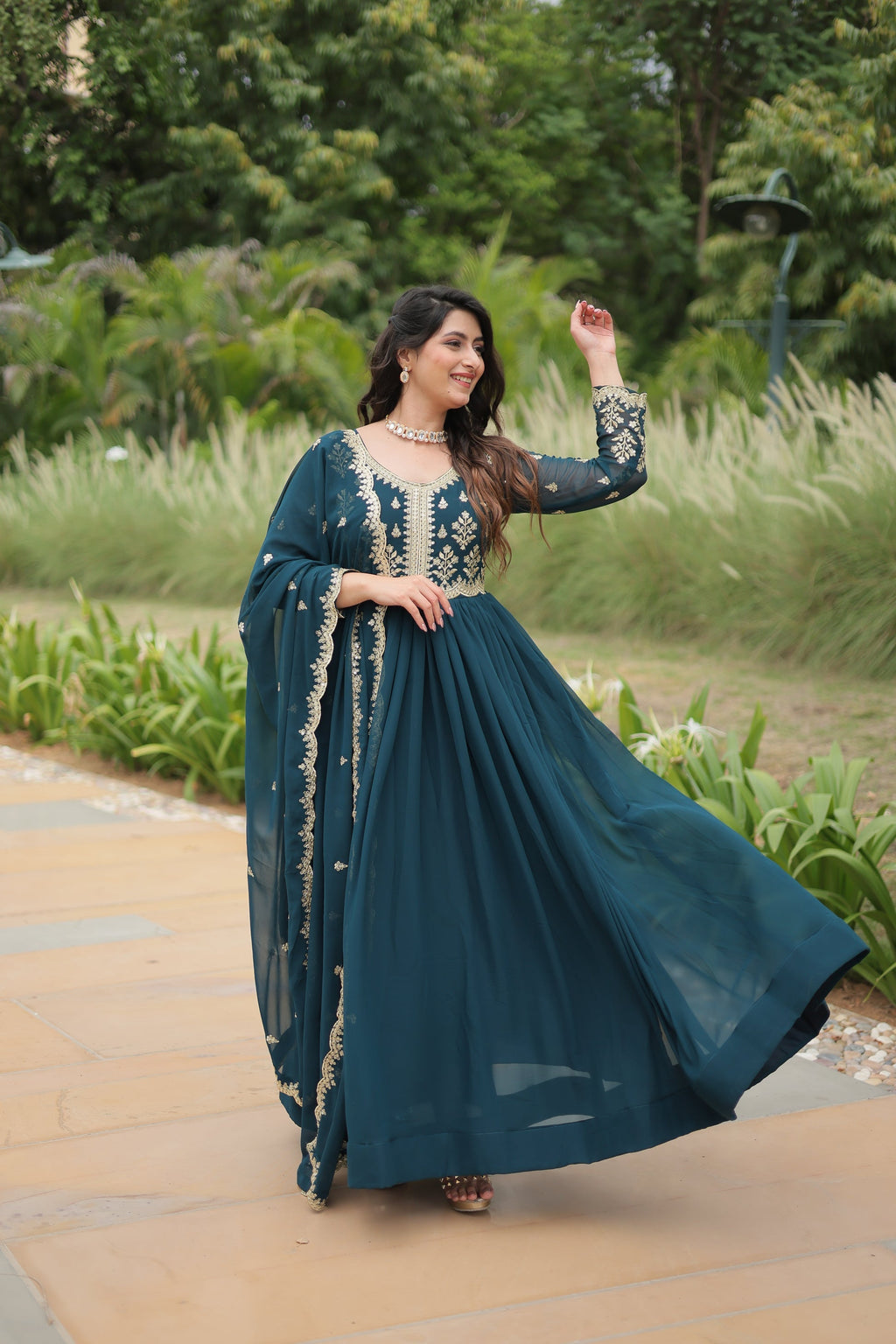 Rama embroidered Jiyanshi designer Anarkali gown