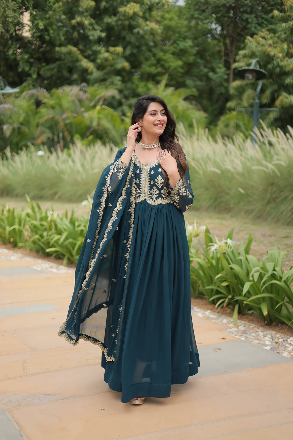 Rama embroidered Jiyanshi designer Anarkali gown