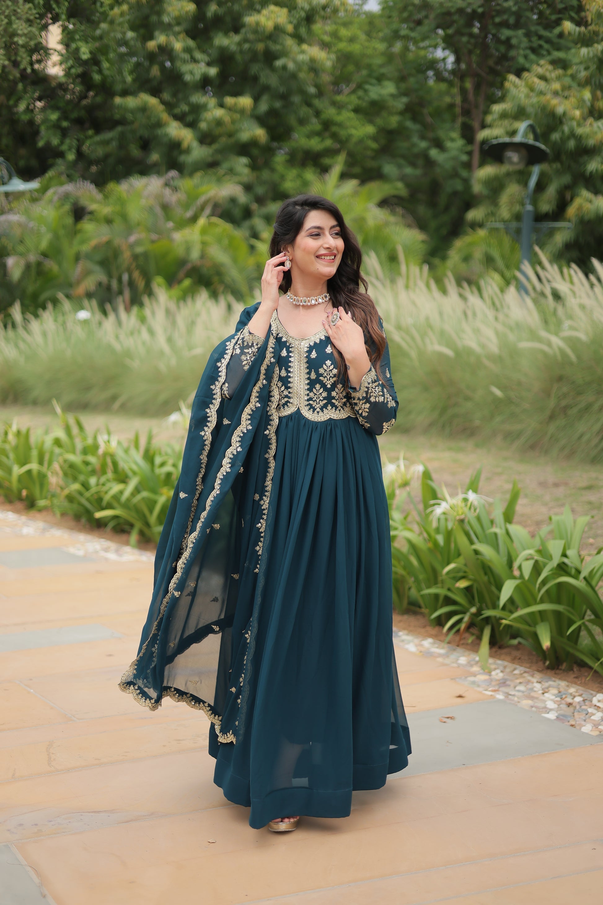 Rama embroidered Jiyanshi designer Anarkali gown