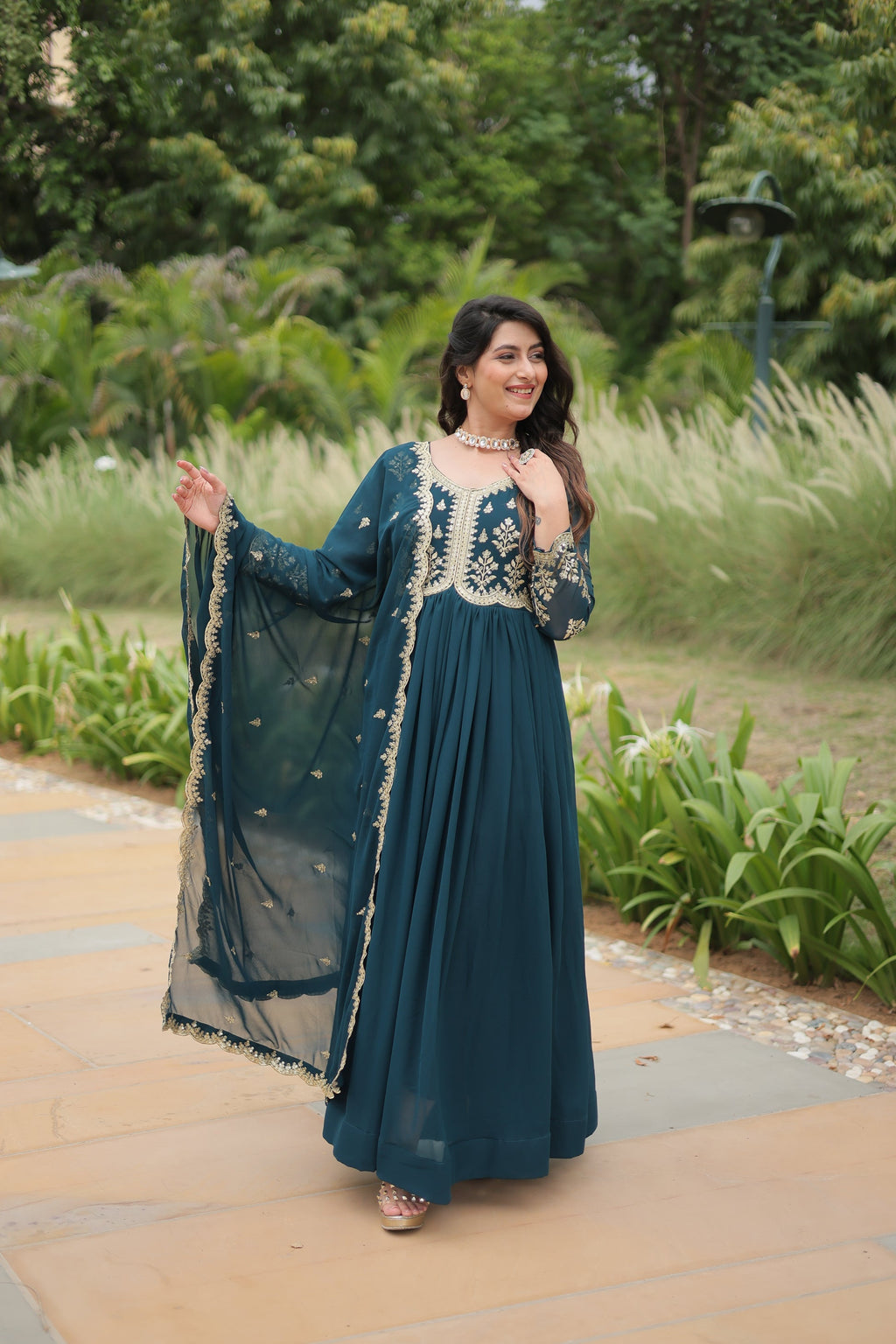 Rama embroidered Jiyanshi designer Anarkali gown