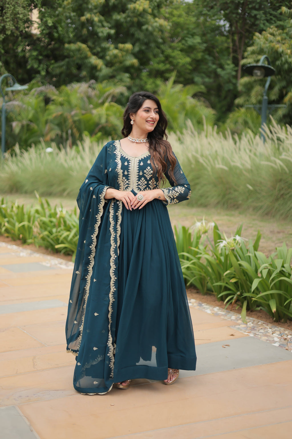 Rama embroidered Jiyanshi designer Anarkali gown