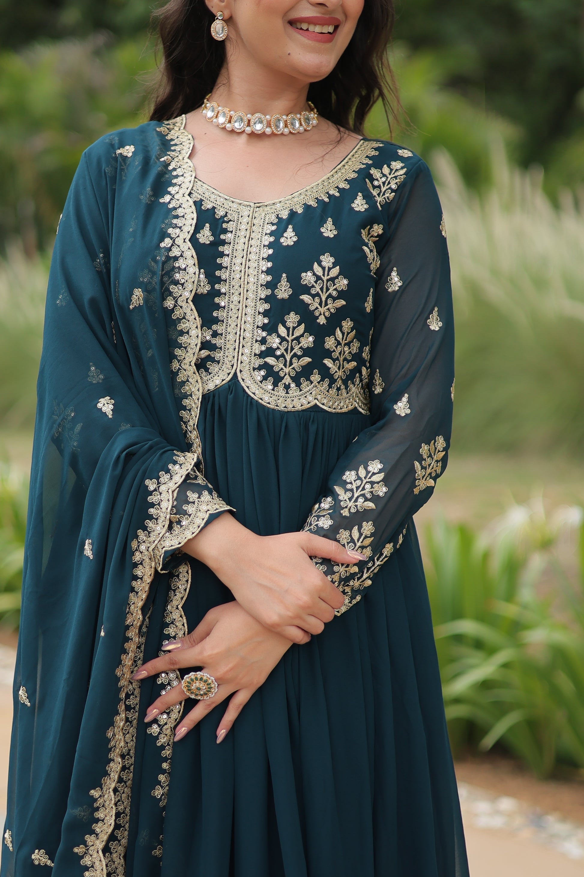 Rama embroidered Jiyanshi designer Anarkali gown