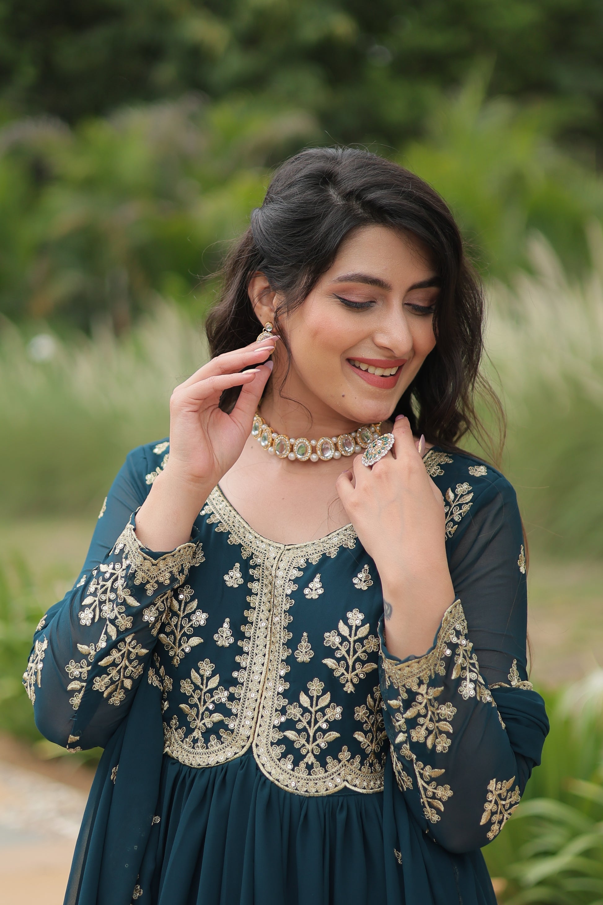 Rama embroidered Jiyanshi designer Anarkali gown