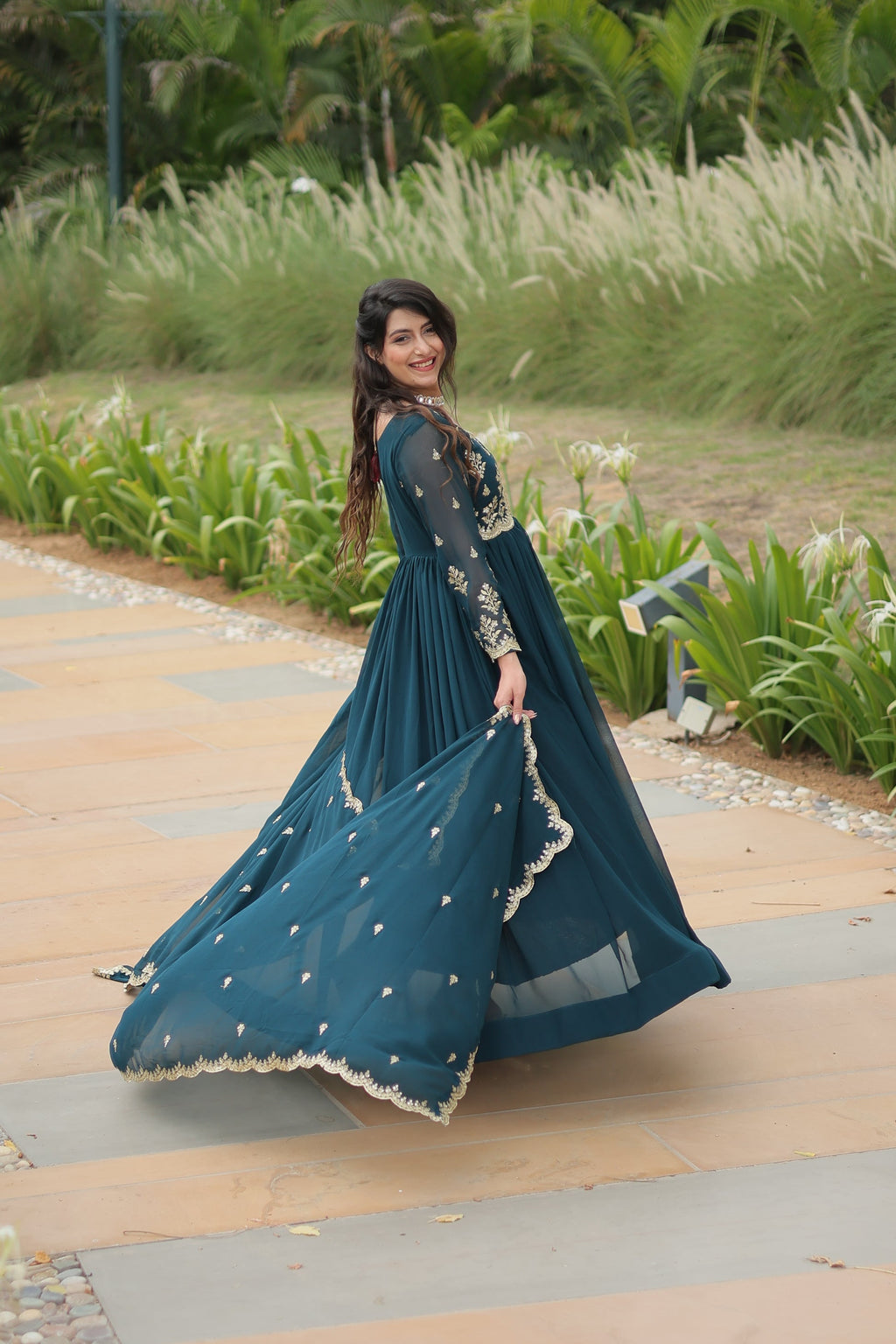 Rama embroidered Jiyanshi designer Anarkali gown