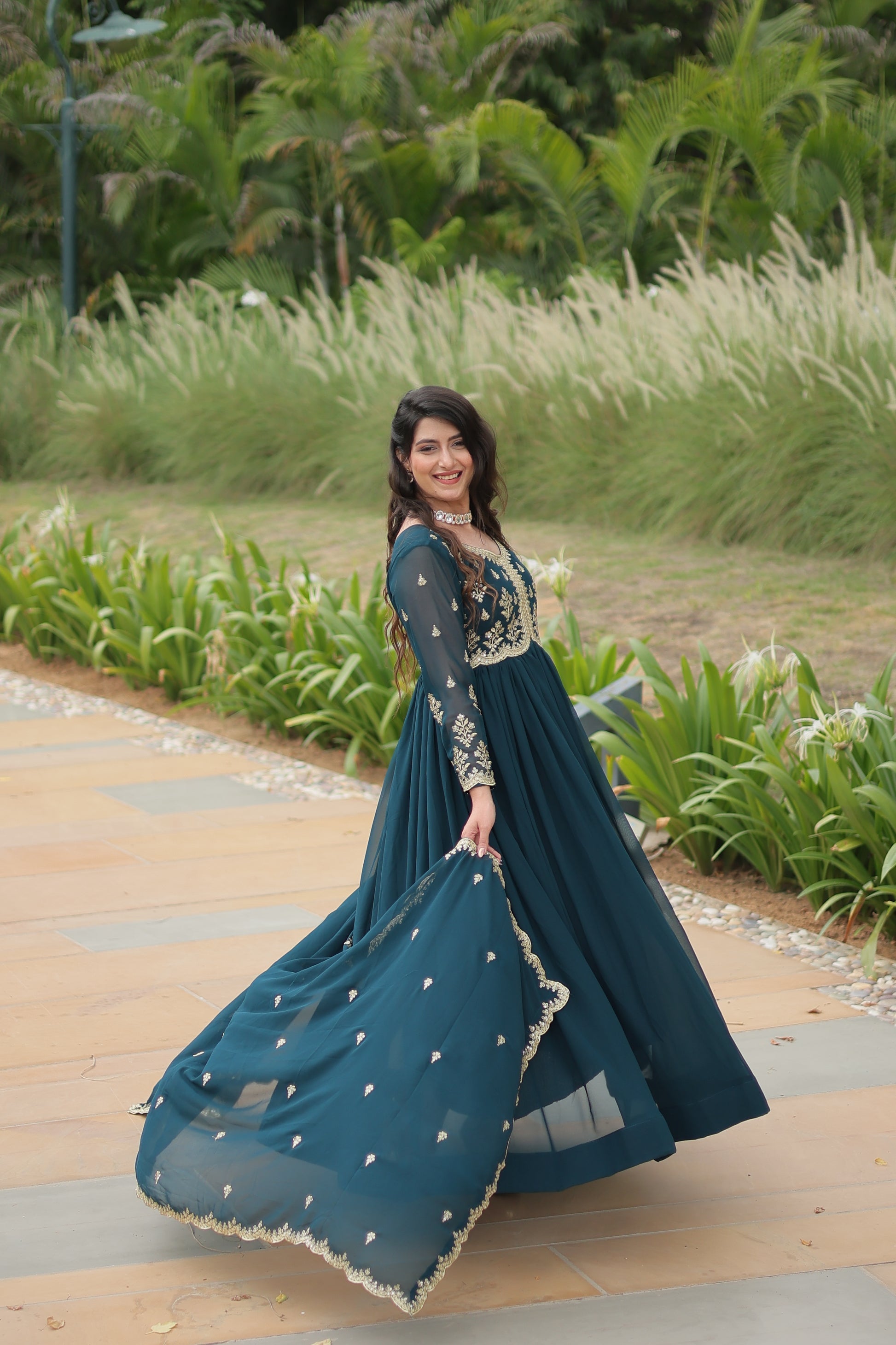 Rama embroidered Jiyanshi designer Anarkali gown