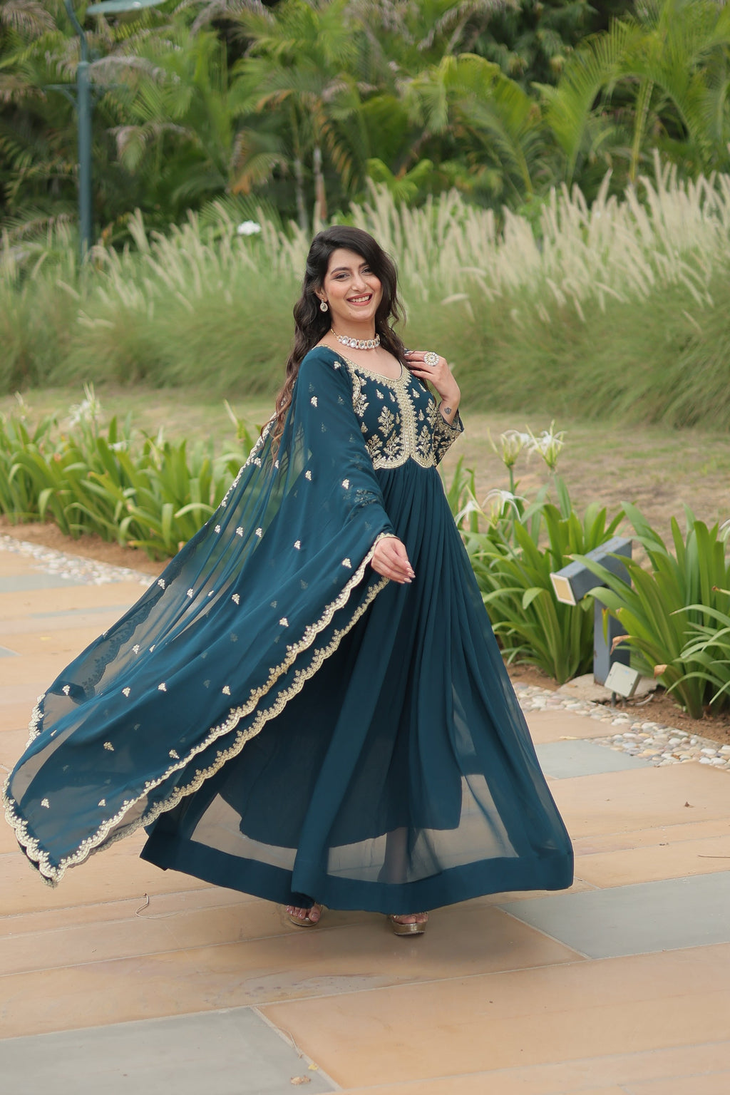 Rama embroidered Jiyanshi designer Anarkali gown