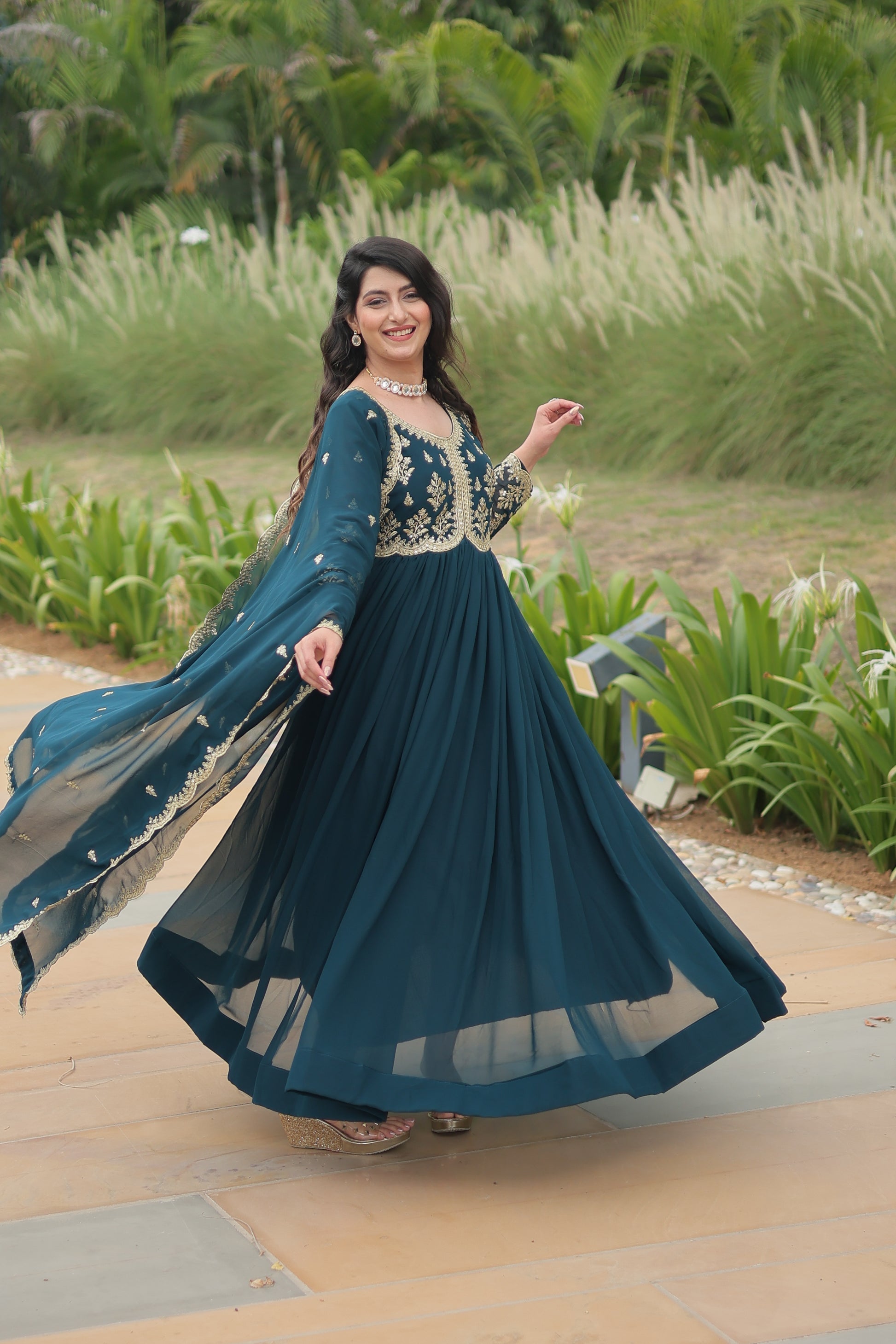 Rama embroidered Jiyanshi designer Anarkali gown