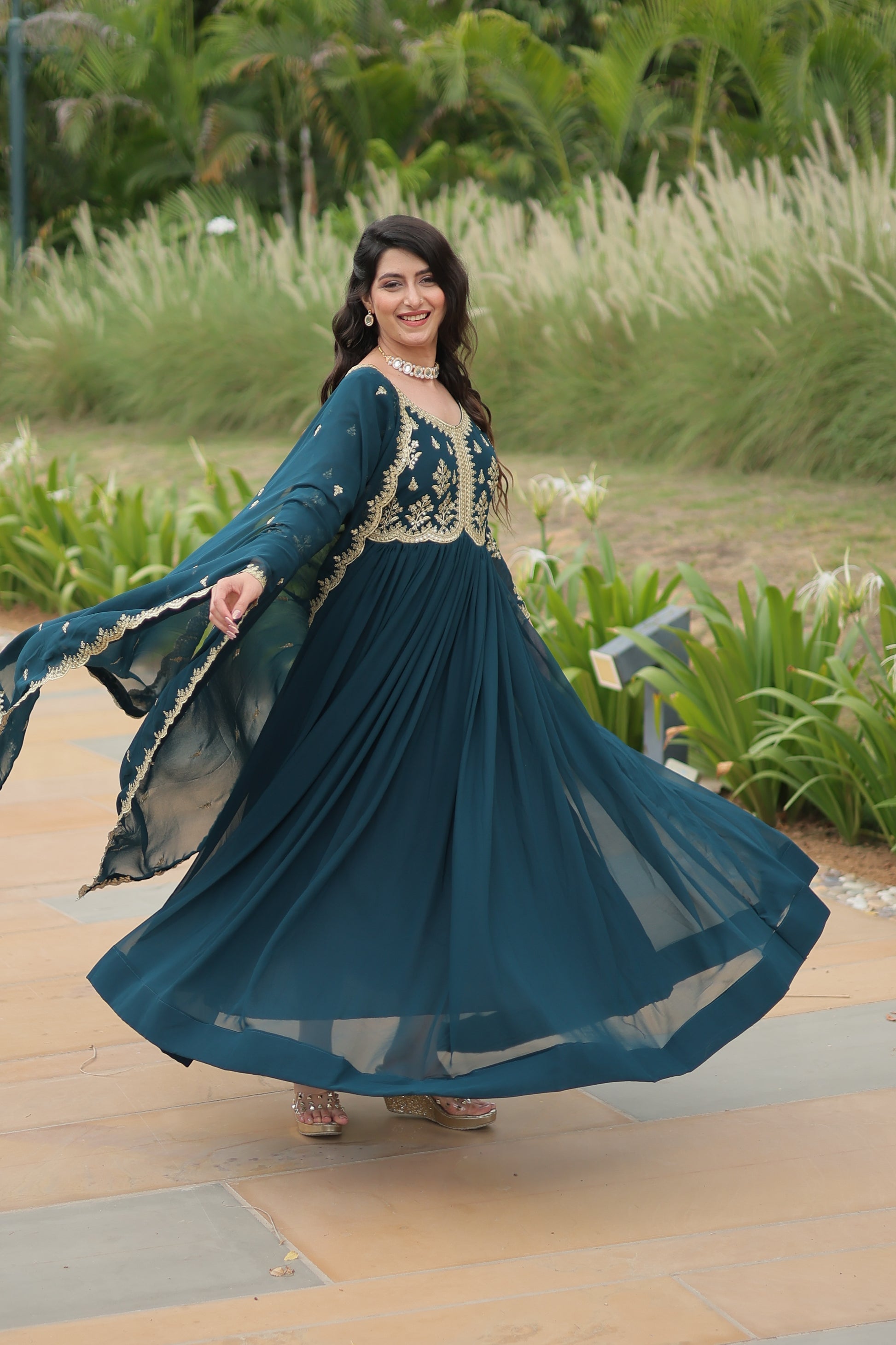 Rama embroidered Jiyanshi designer Anarkali gown