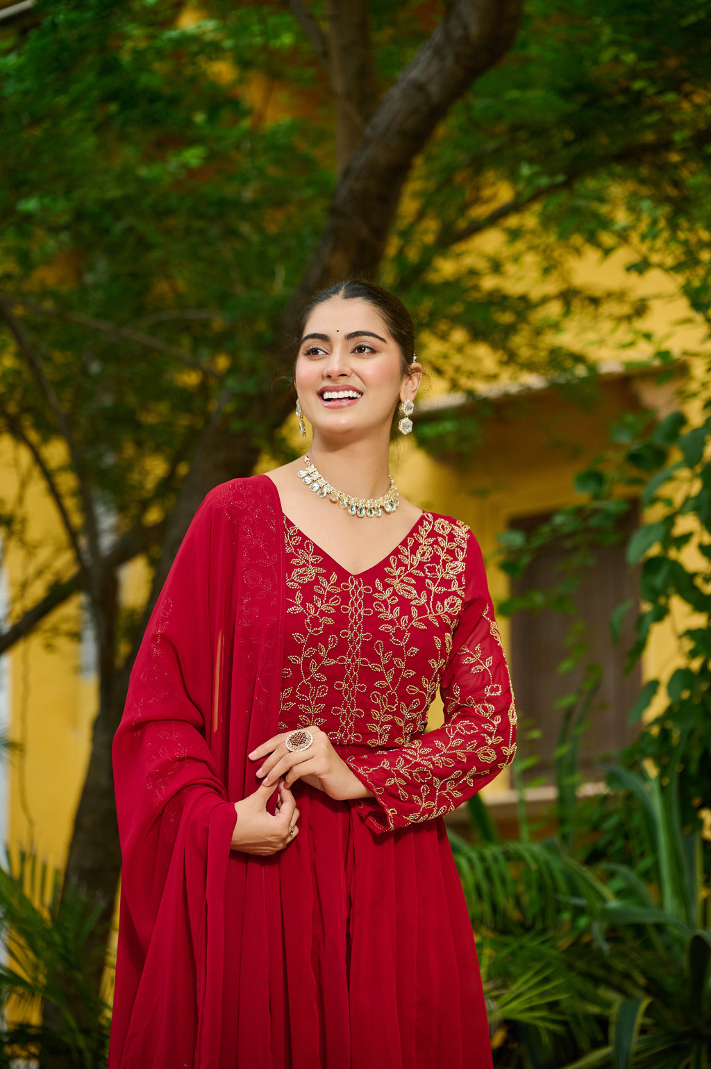 Niyu maroon faux blooming kurti with thread embroidery and bottom set