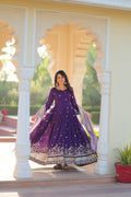 Rupa purple star georgette gown with zari sequins embroidery and dupatta