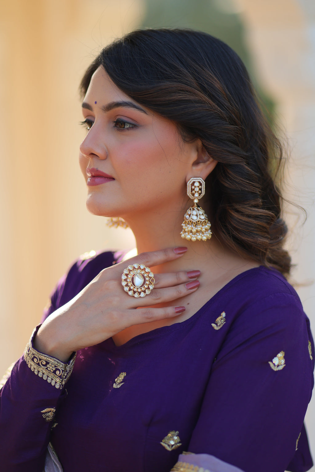 Rupa purple star georgette gown with zari sequins embroidery and dupatta