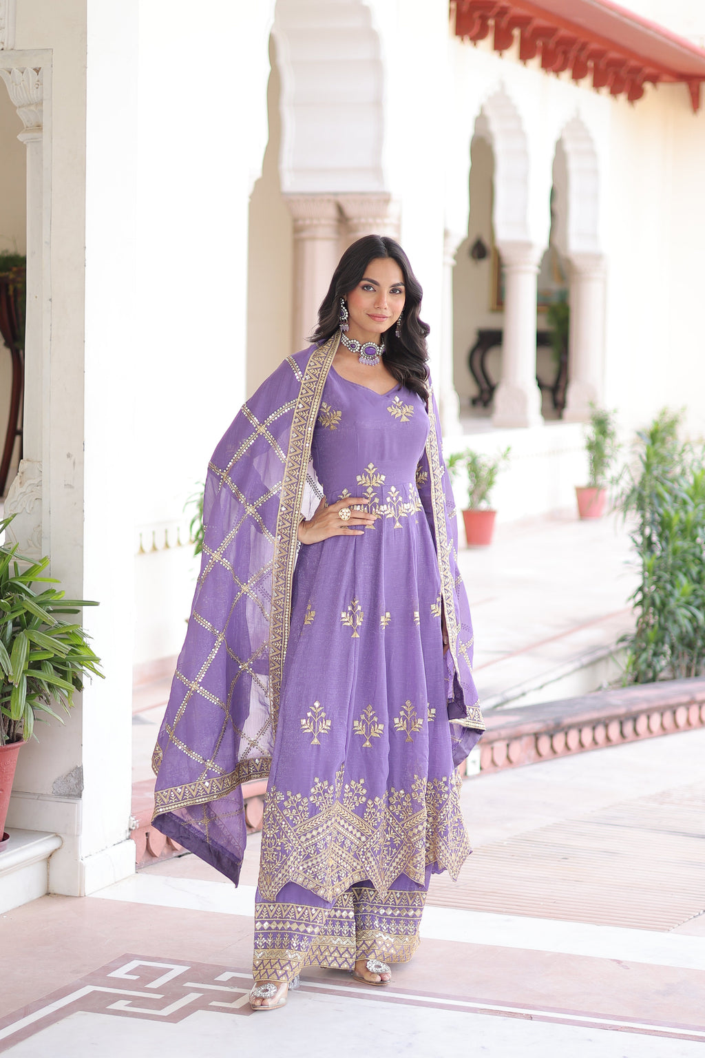 Vyoma lavender purple silver crunchy gown set with rich sequins embroidered work