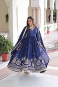 Tisara blue Vichitra silk gown with rich sequins embroidered work and dupatta