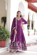 Tisara purple Vichitra silk gown with rich sequins embroidered work and dupatta