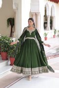 Ruvani green Vichitra silk gown with rich sequins embroidered work and dupatta