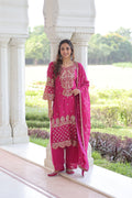 Irya pink faux blooming embroidered kurti set with dupatta
