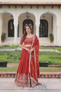 Omira orange Vichitra silk lehenga choli with sequins thread embroidery work