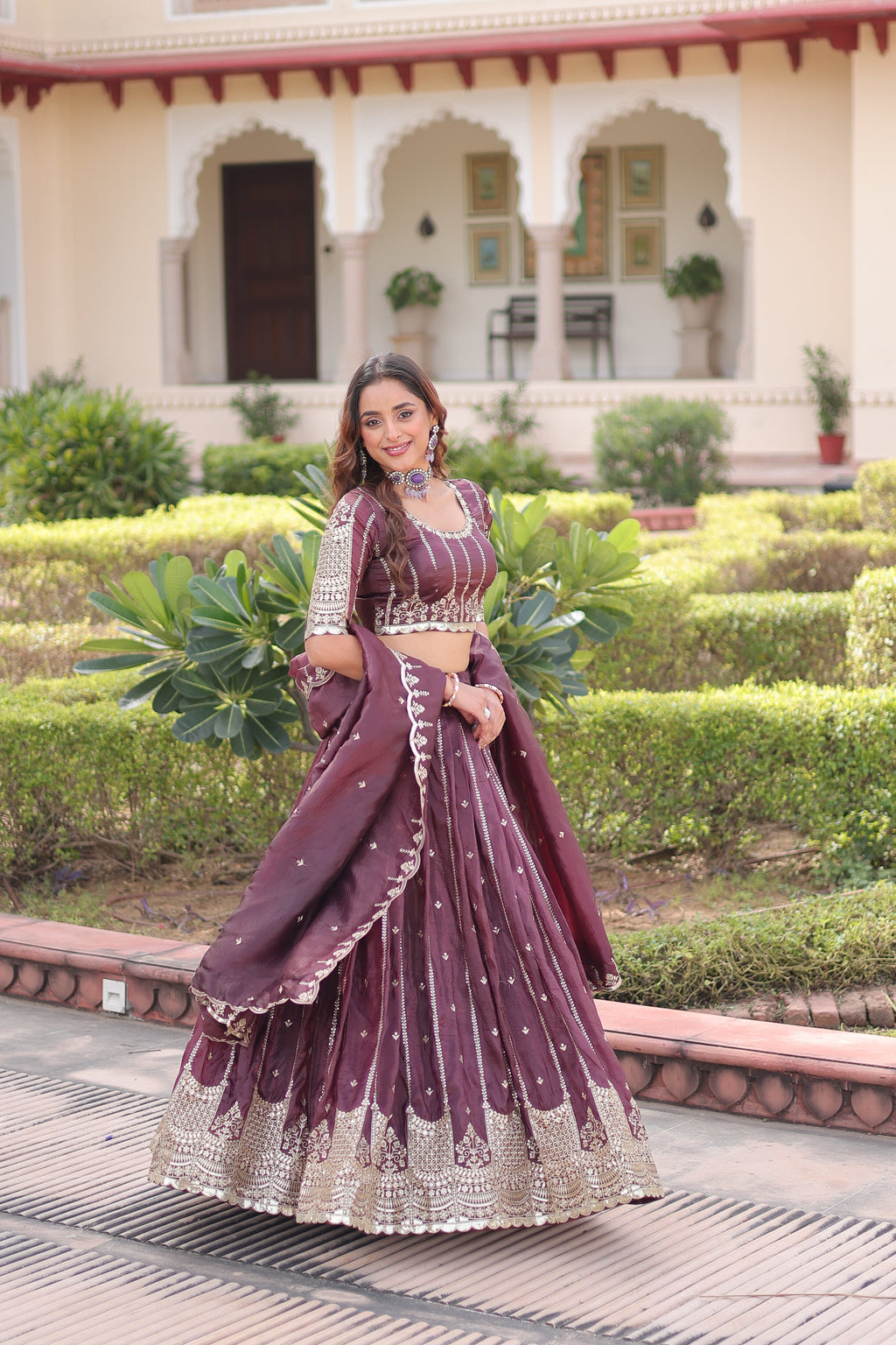 Vireen brown gold crush lehenga choli with sequins zari embroidered work