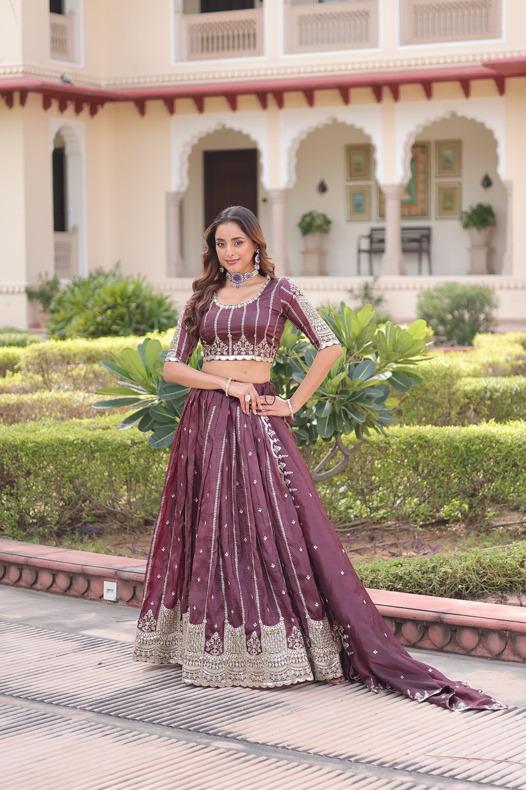 Vireen brown gold crush lehenga choli with sequins zari embroidered work