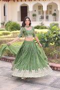 Vireen green gold crush lehenga choli with sequins zari embroidered work