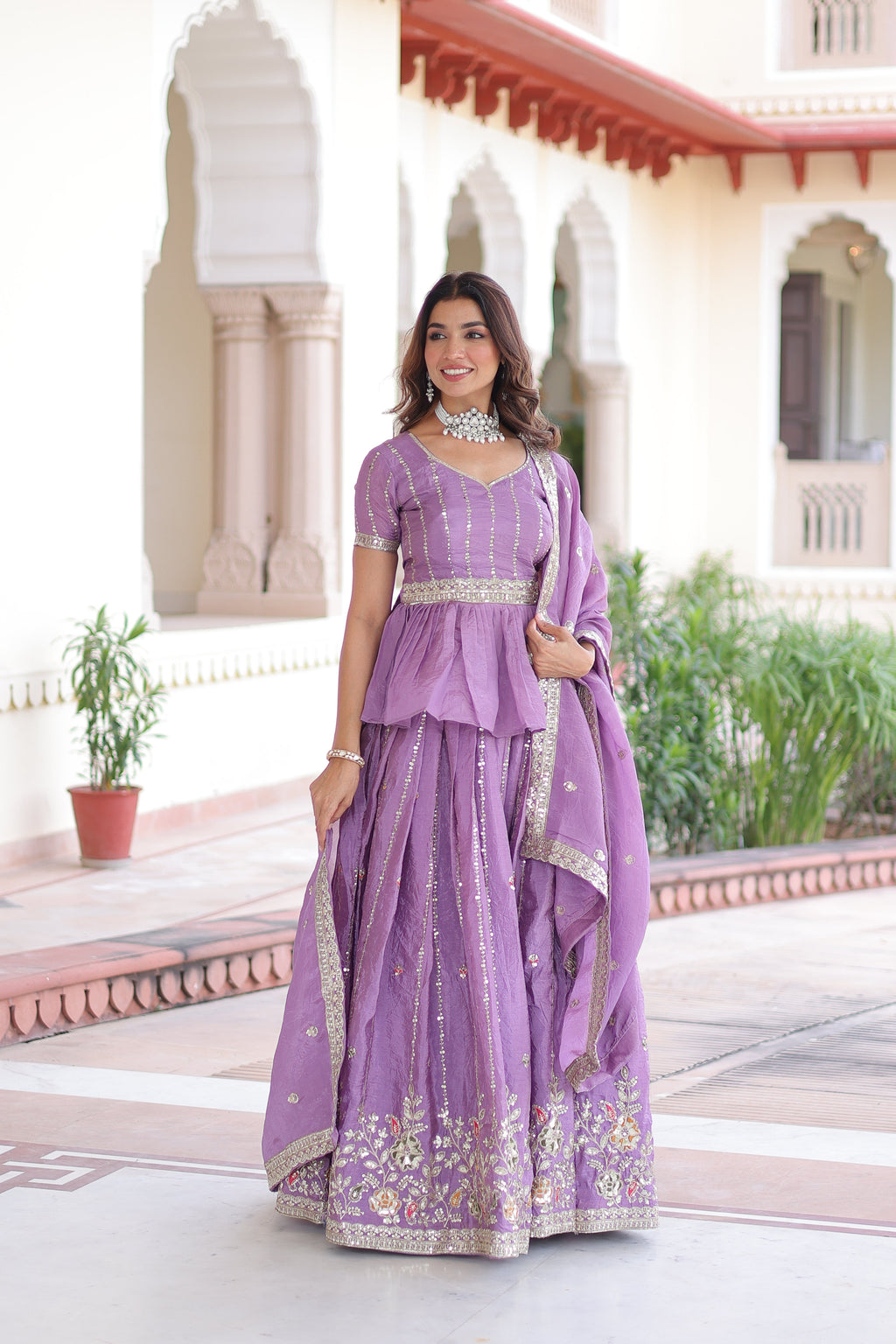 Nimi lavender gold crush lehenga choli with embroidery zari sequins work