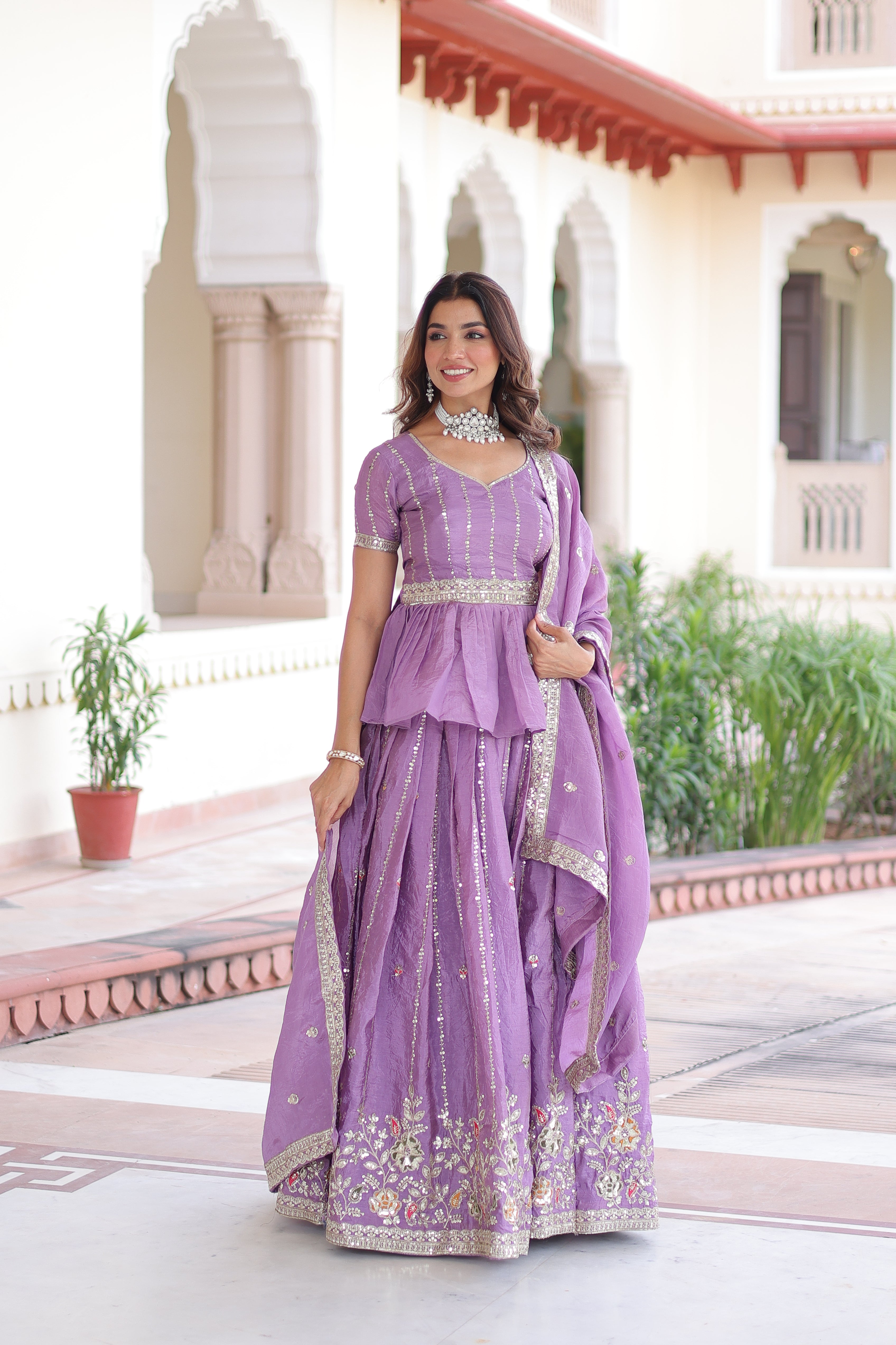 Nimi lavender gold crush lehenga choli with embroidery zari sequins work