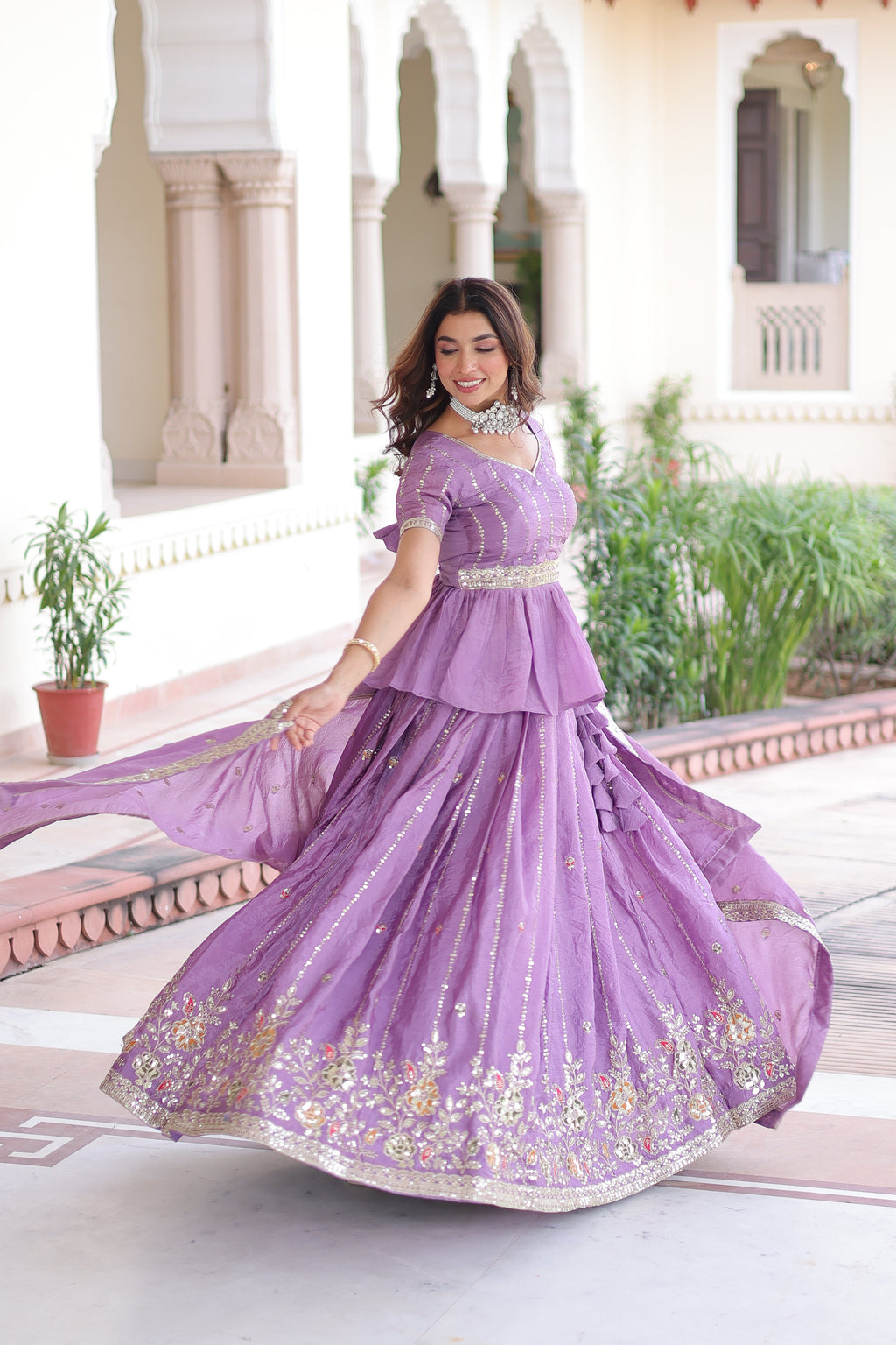 Nimi lavender gold crush lehenga choli with embroidery zari sequins work