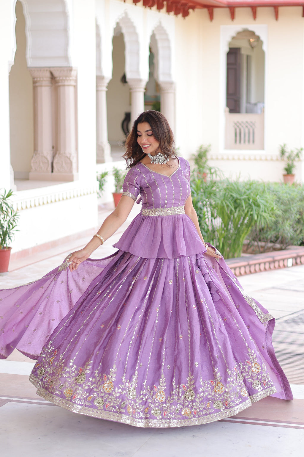 Nimi lavender gold crush lehenga choli with embroidery zari sequins work