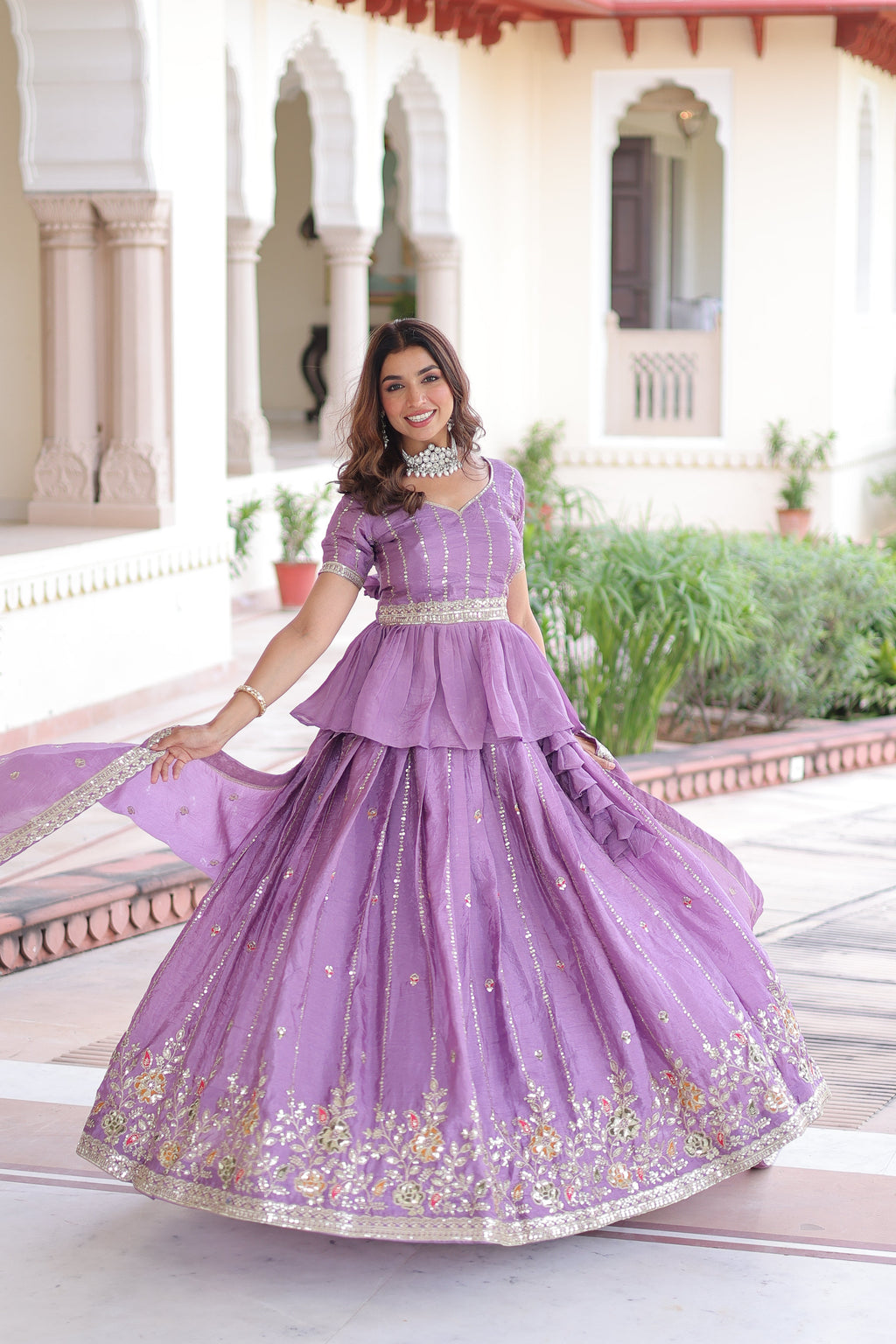 Nimi lavender gold crush lehenga choli with embroidery zari sequins work