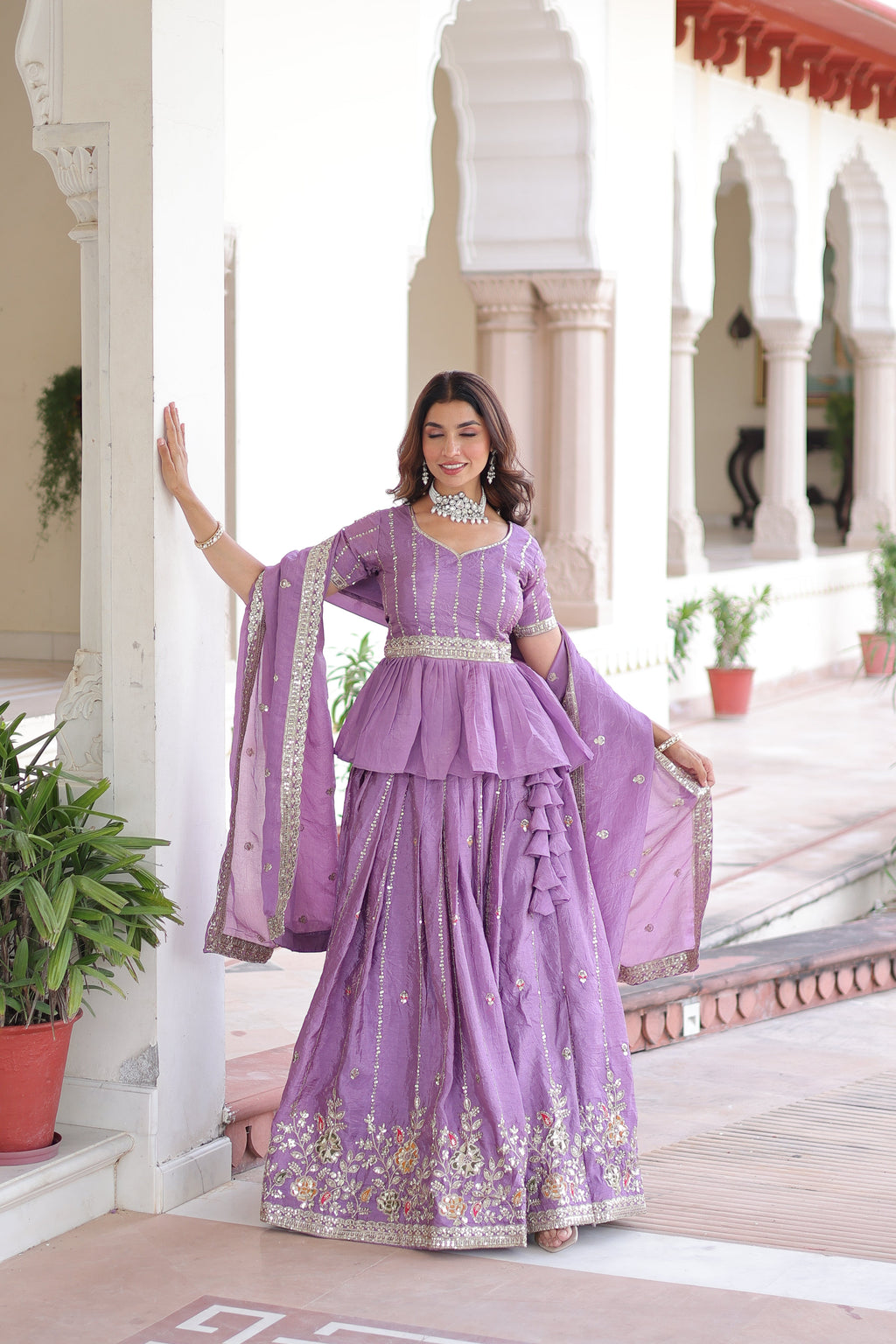 Nimi lavender gold crush lehenga choli with embroidery zari sequins work