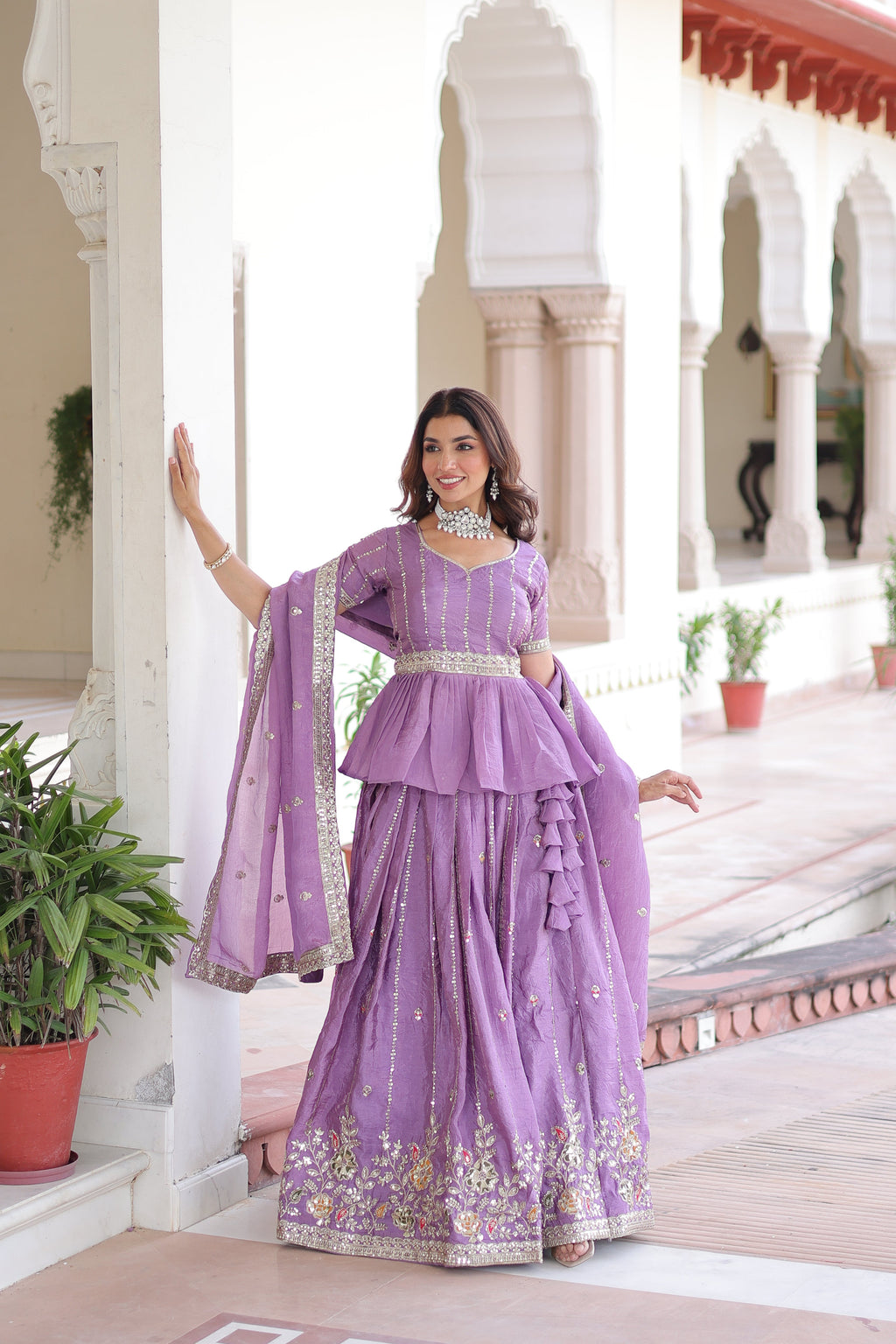 Nimi lavender gold crush lehenga choli with embroidery zari sequins work