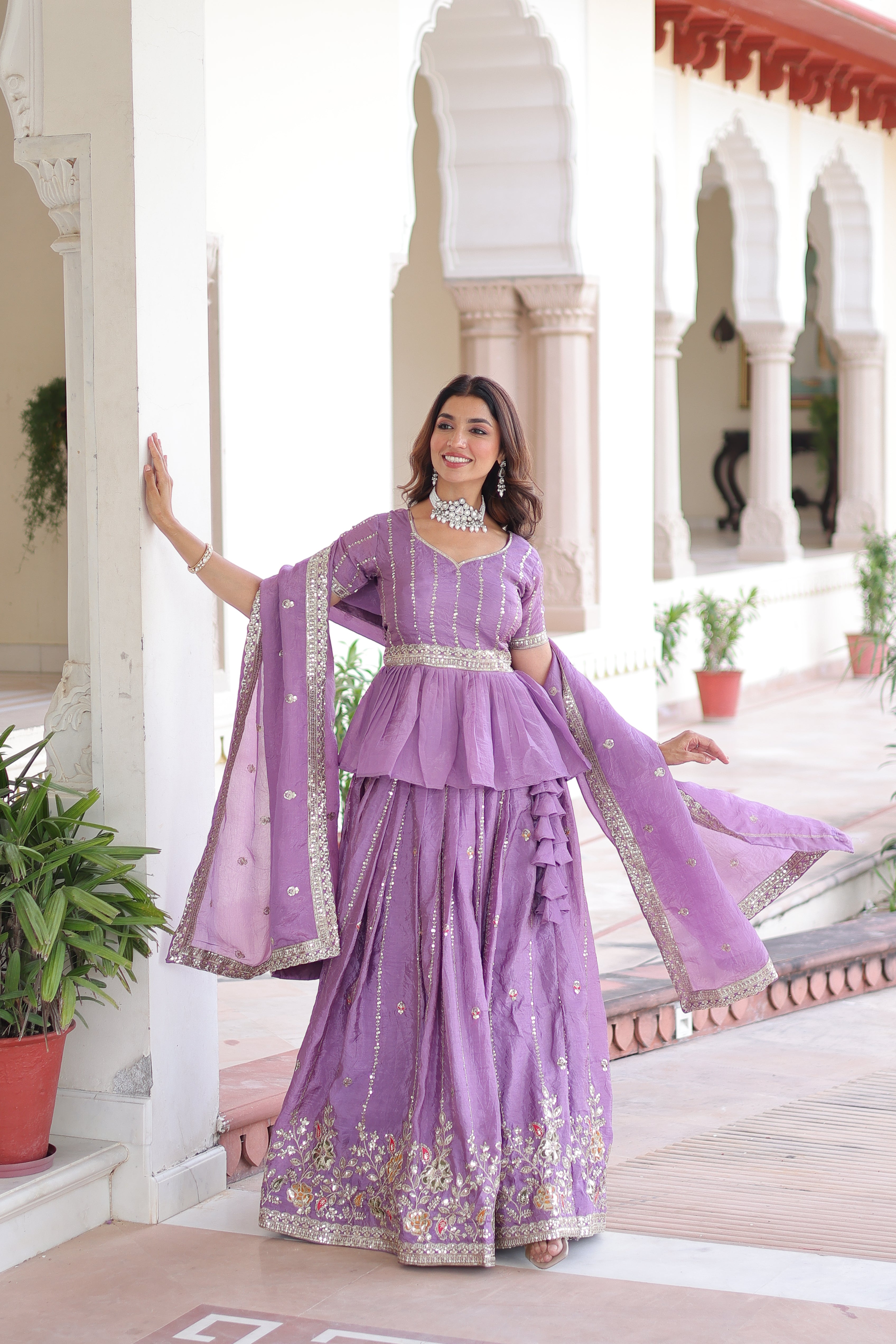 Nimi lavender gold crush lehenga choli with embroidery zari sequins work