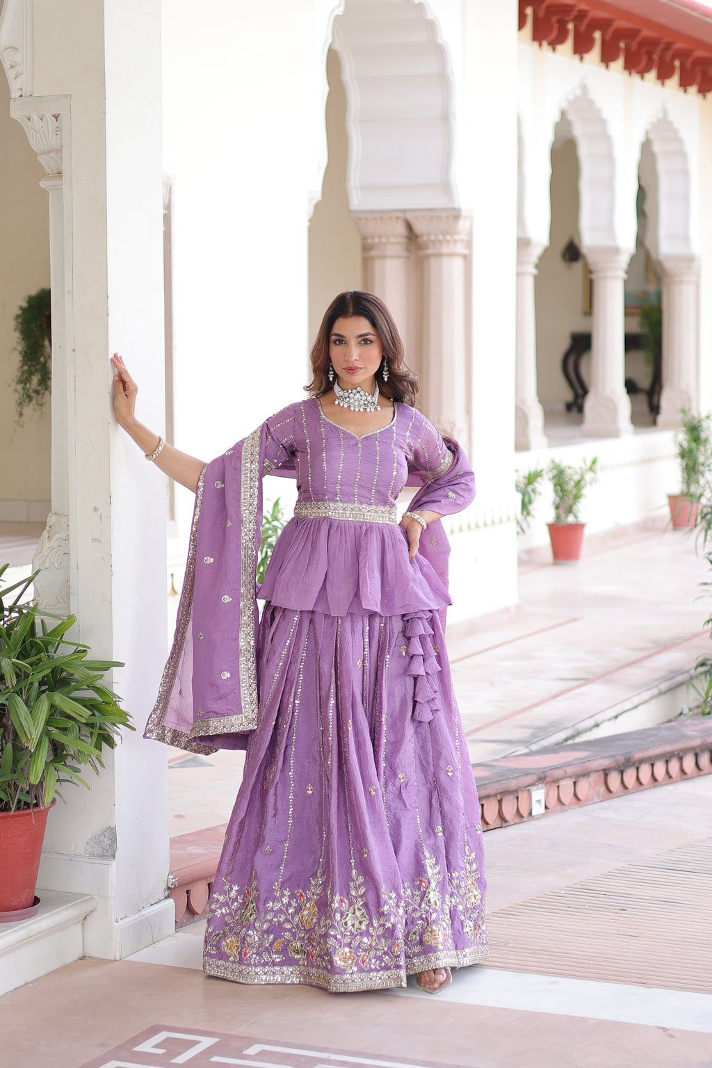 Nimi lavender gold crush lehenga choli with embroidery zari sequins work