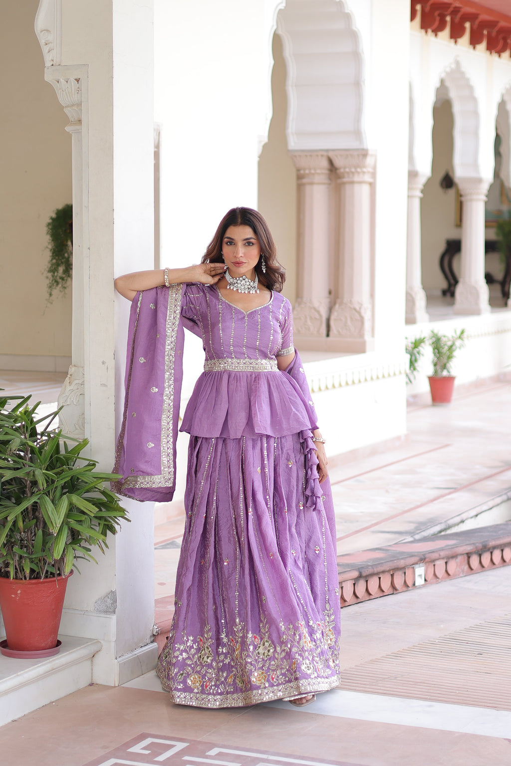 Nimi lavender gold crush lehenga choli with embroidery zari sequins work