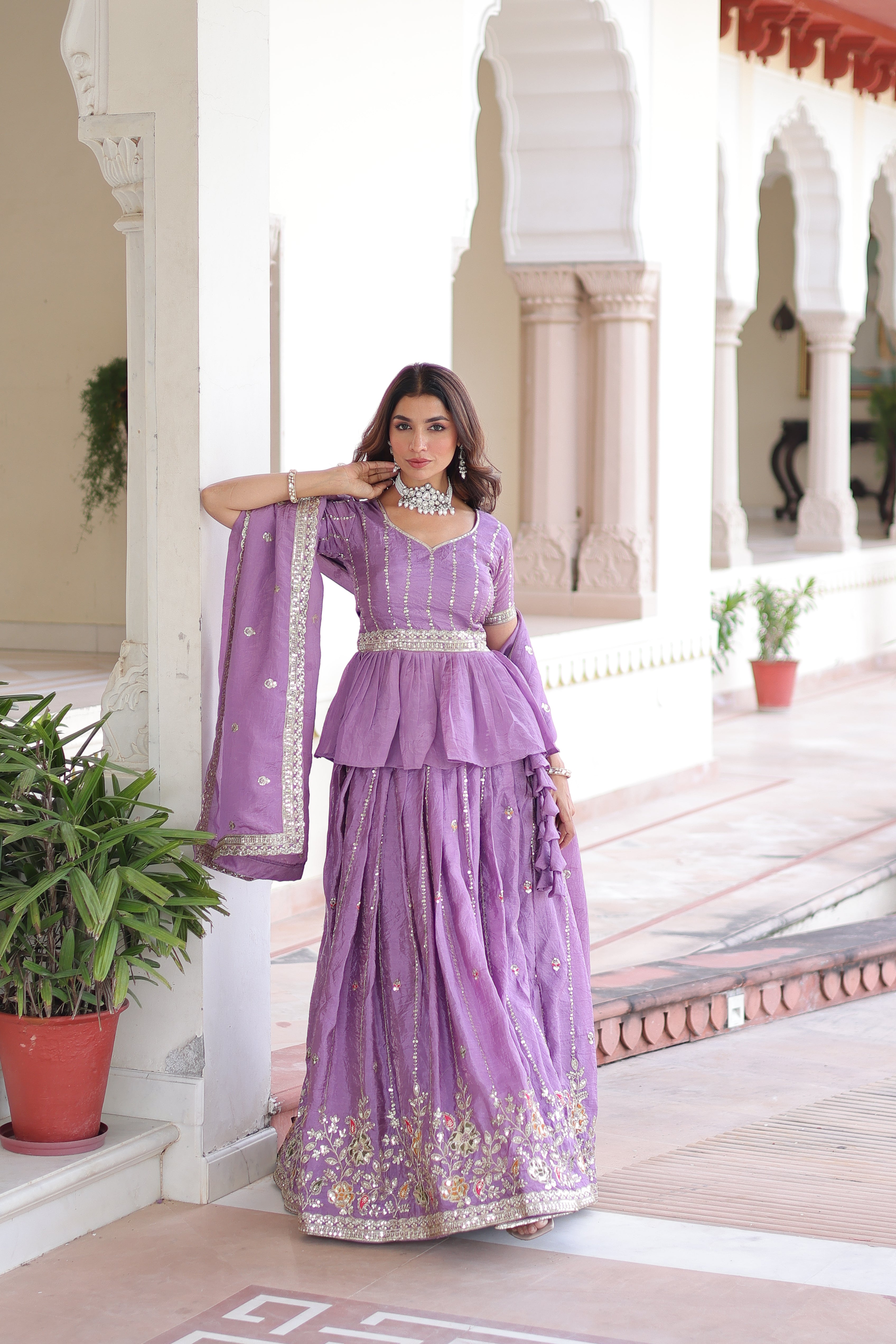 Nimi lavender gold crush lehenga choli with embroidery zari sequins work