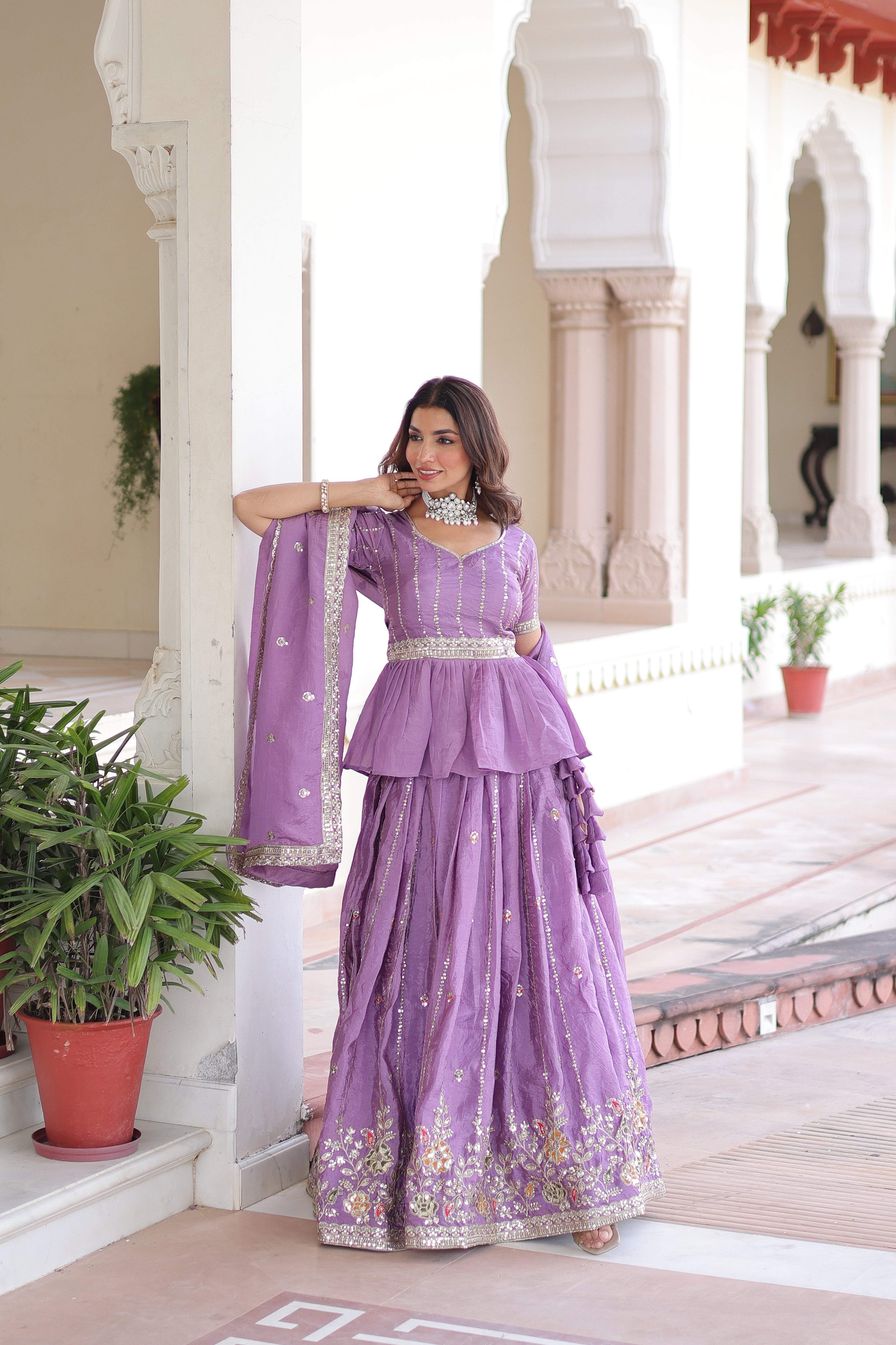 Nimi lavender gold crush lehenga choli with embroidery zari sequins work