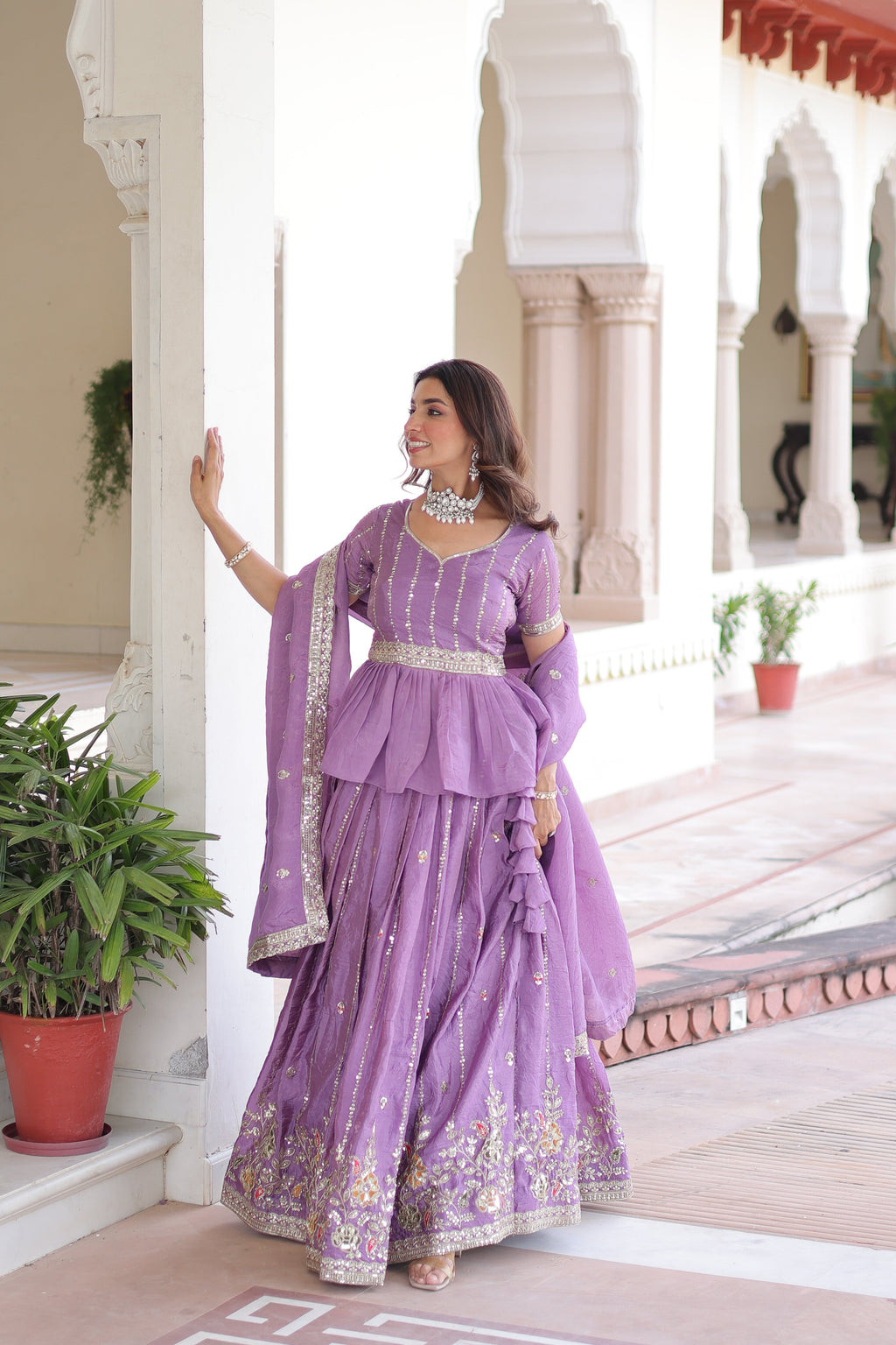Nimi lavender gold crush lehenga choli with embroidery zari sequins work