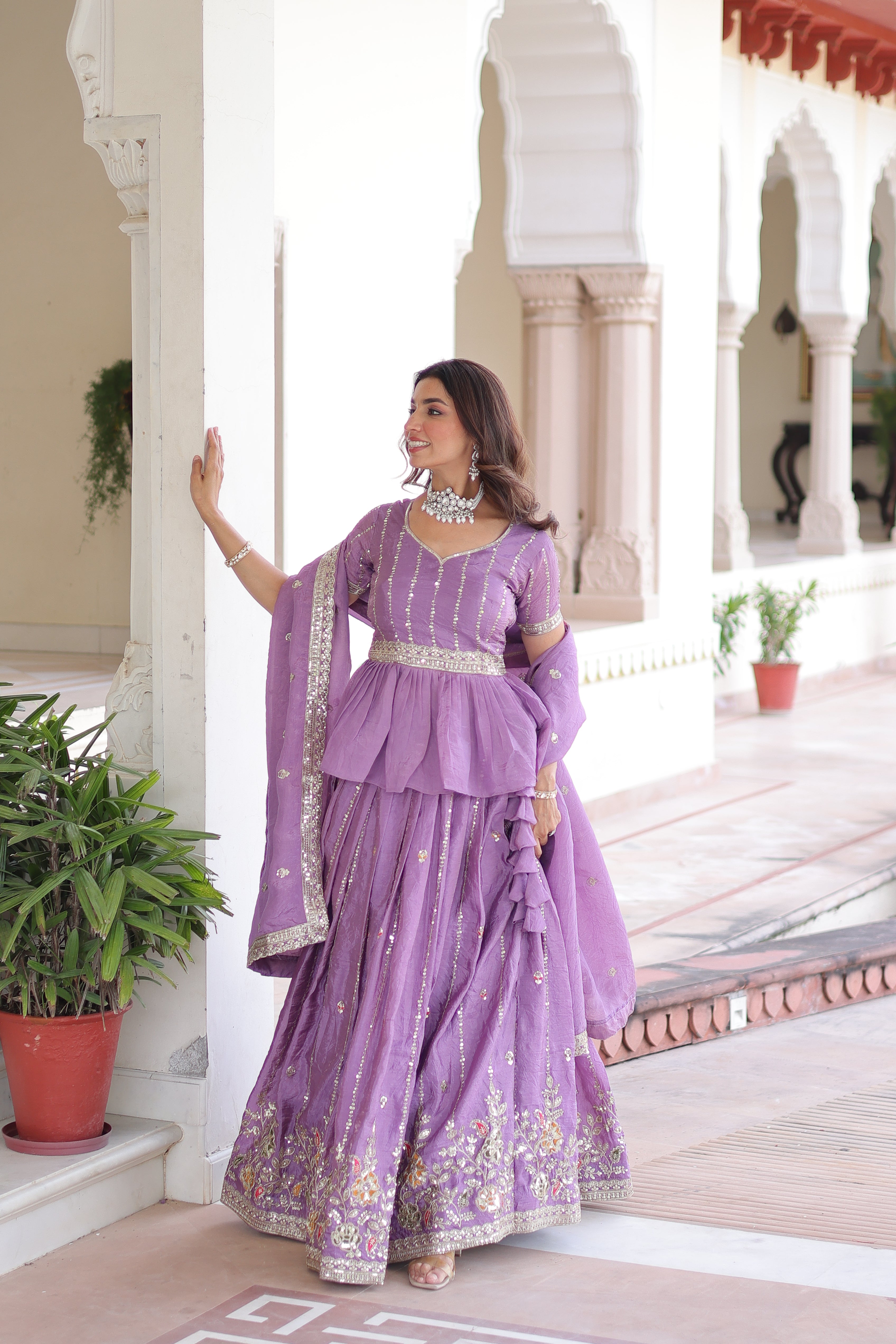 Nimi lavender gold crush lehenga choli with embroidery zari sequins work