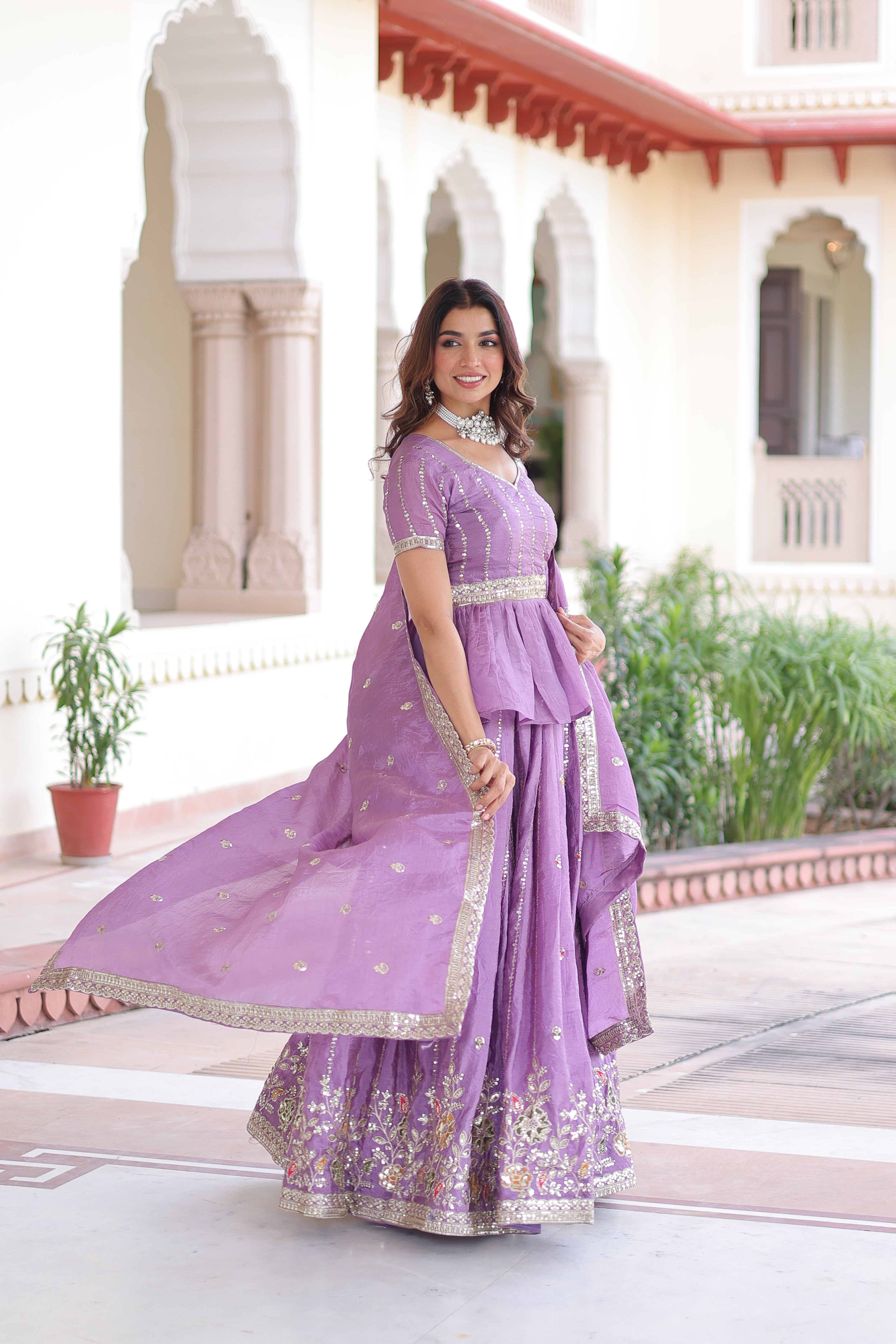 Nimi lavender gold crush lehenga choli with embroidery zari sequins work