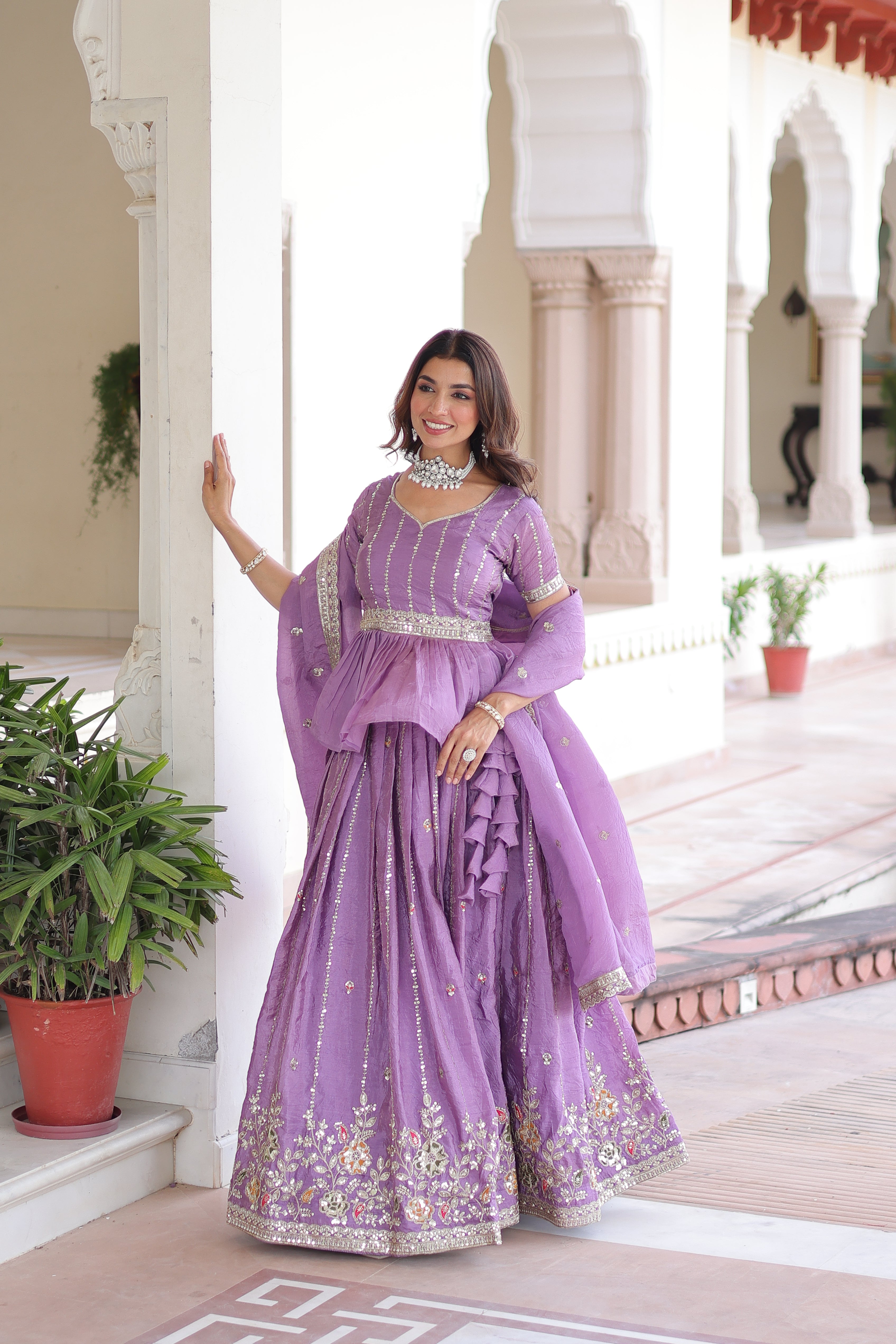 Nimi lavender gold crush lehenga choli with embroidery zari sequins work