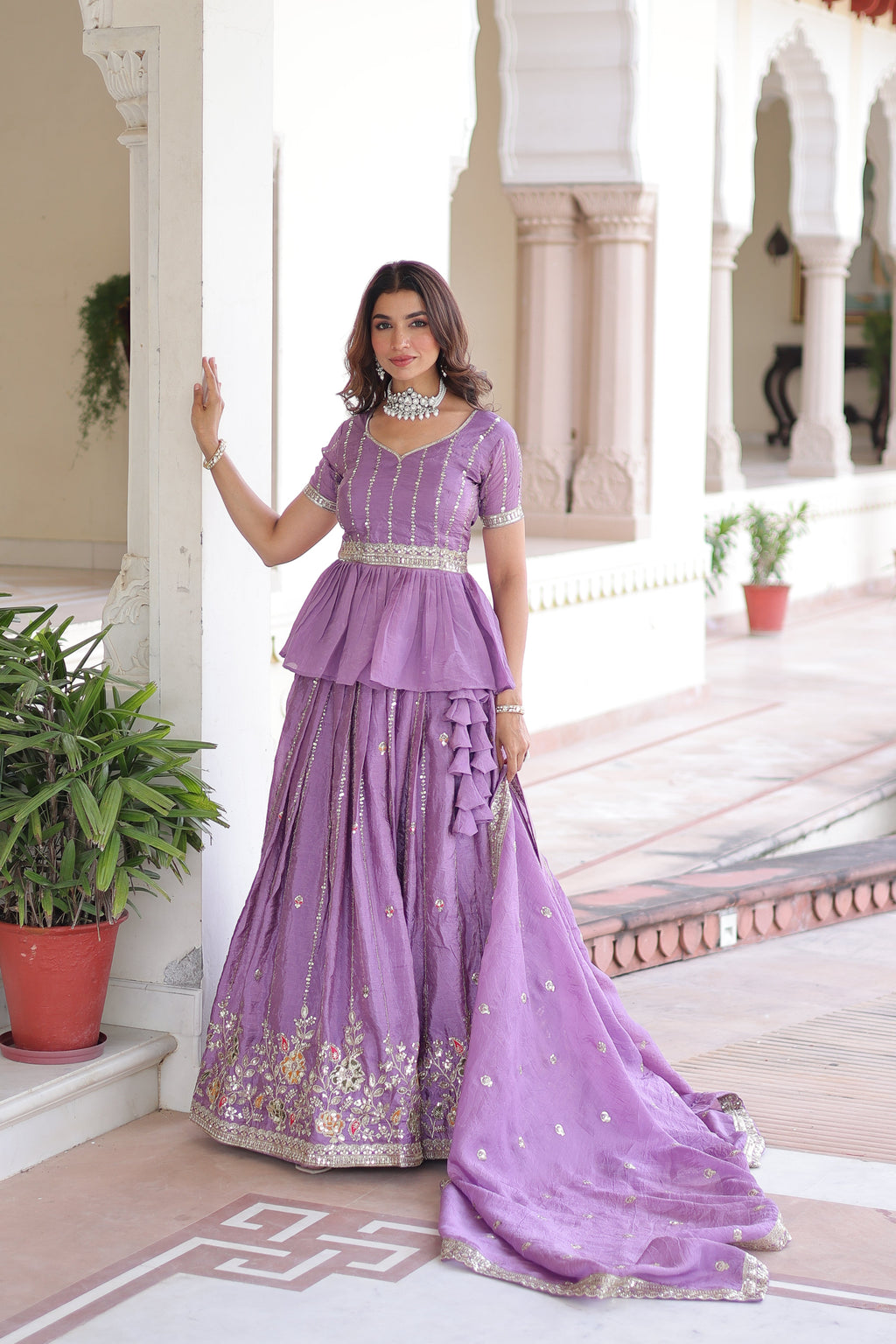 Nimi lavender gold crush lehenga choli with embroidery zari sequins work