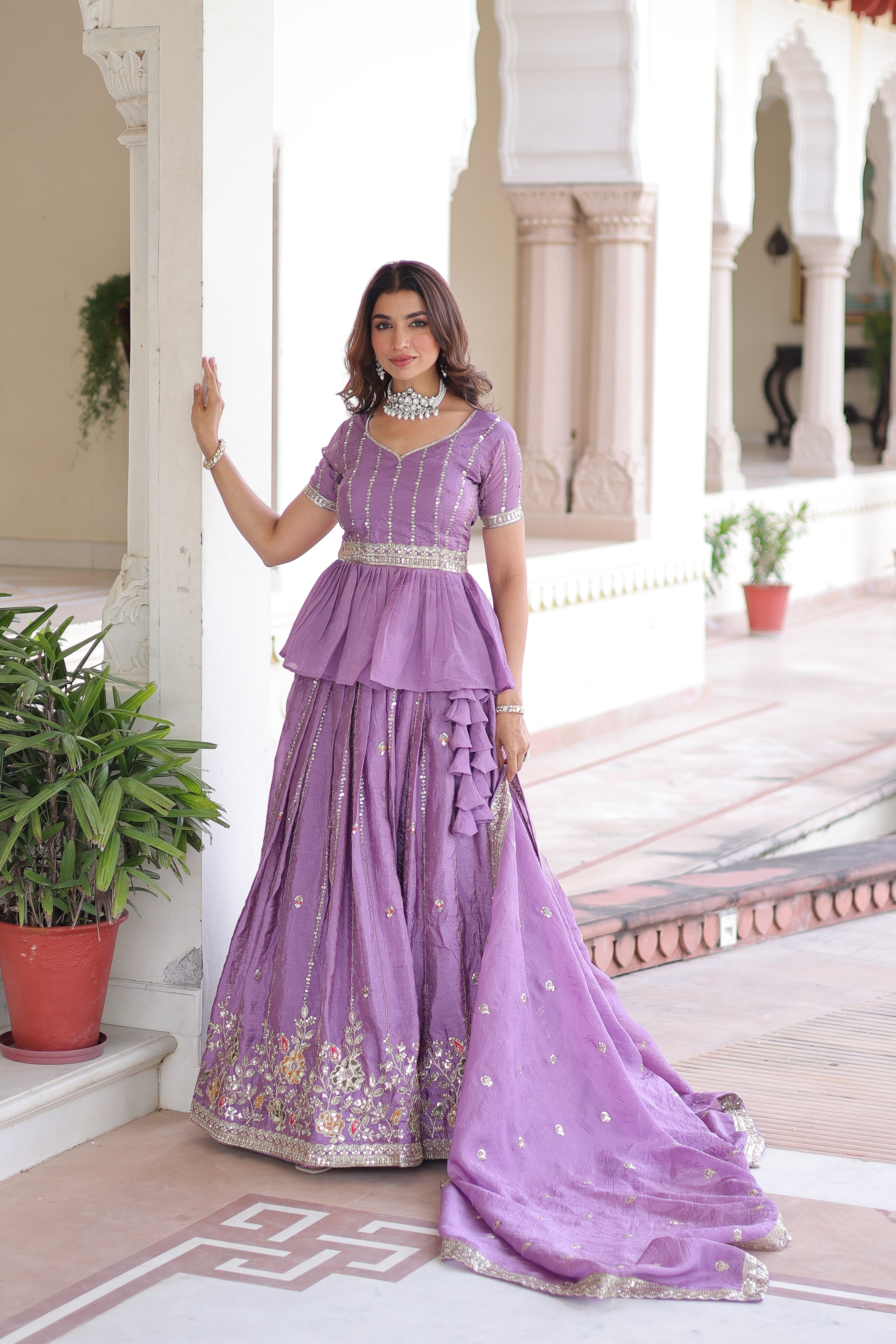 Nimi lavender gold crush lehenga choli with embroidery zari sequins work