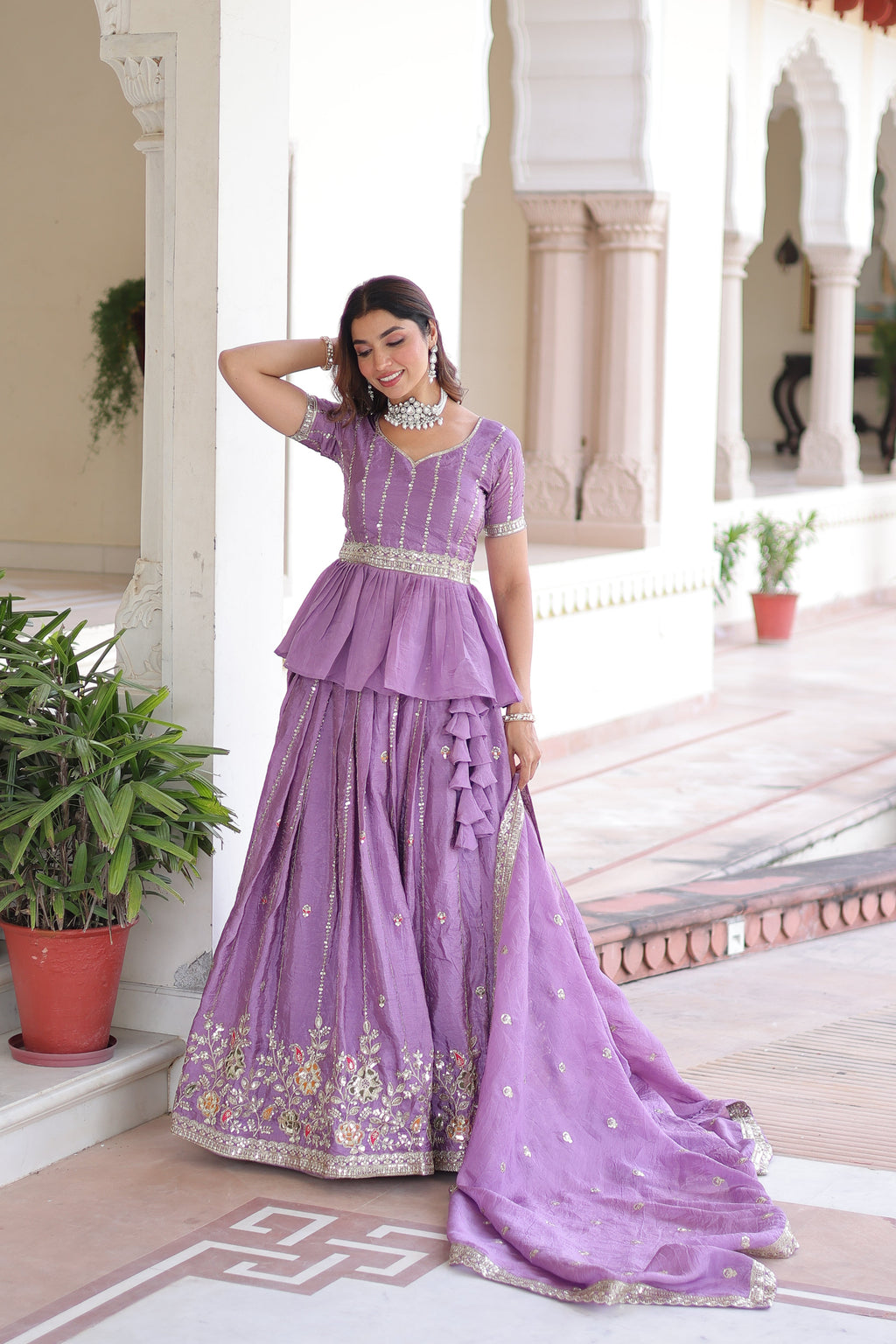 Nimi lavender gold crush lehenga choli with embroidery zari sequins work