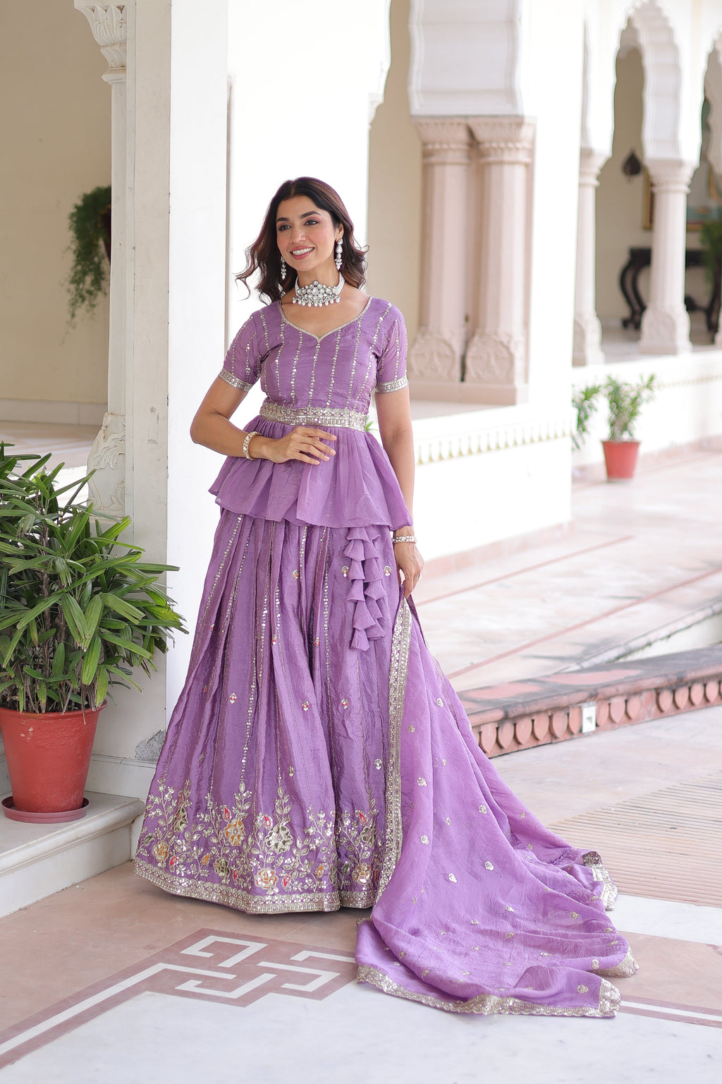 Nimi lavender gold crush lehenga choli with embroidery zari sequins work