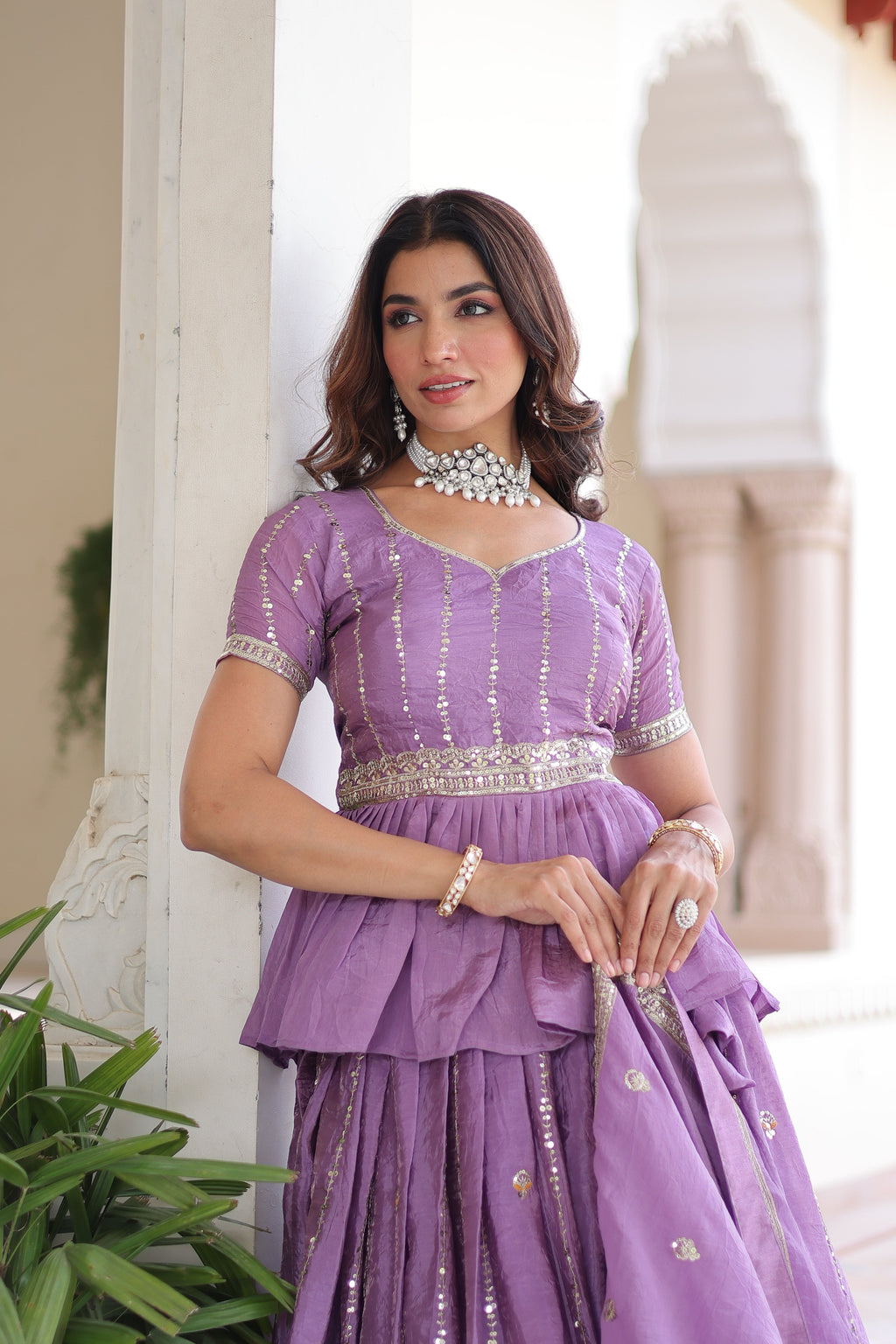 Nimi lavender gold crush lehenga choli with embroidery zari sequins work